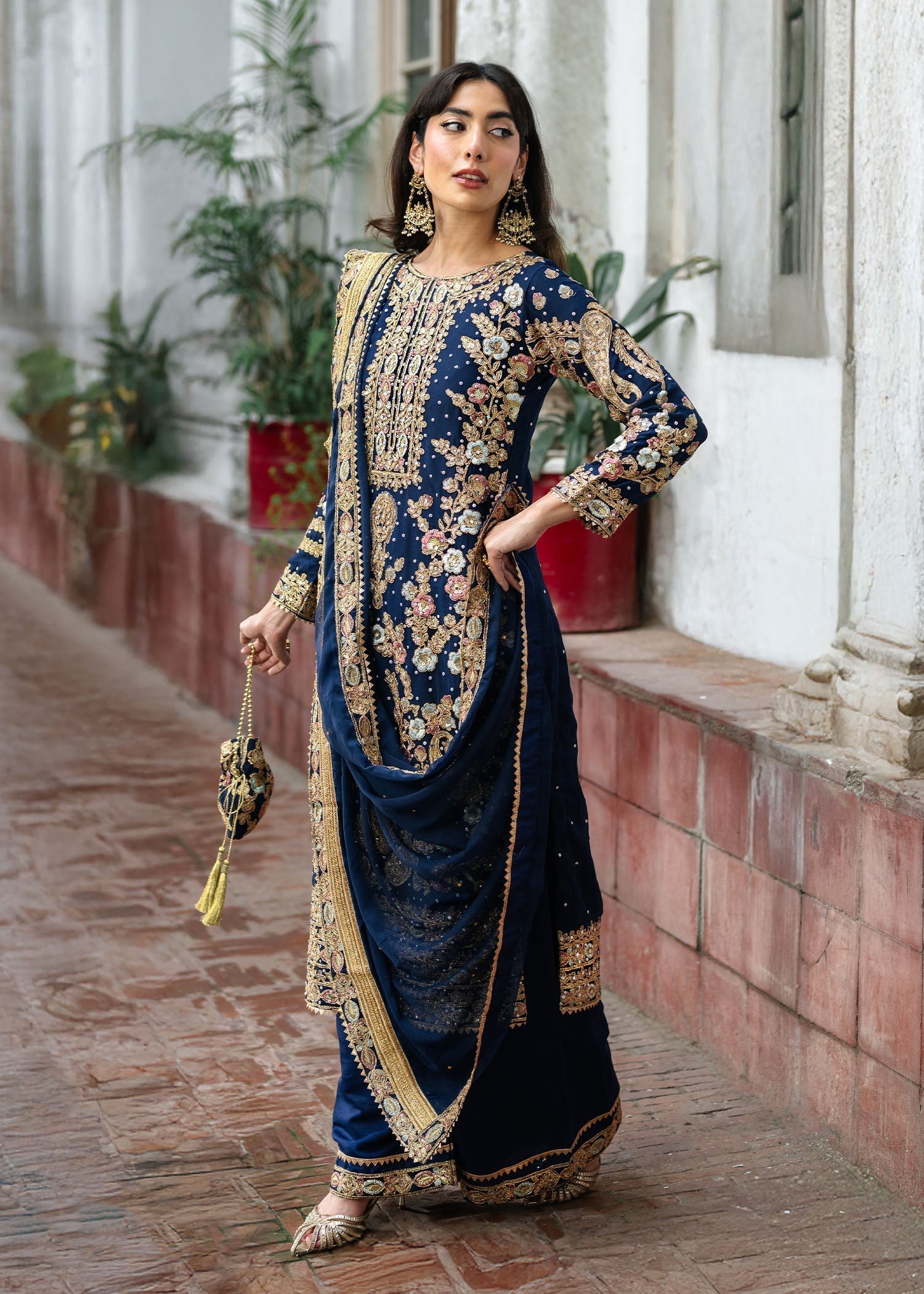 chiffon Kurta Set in Royal blue