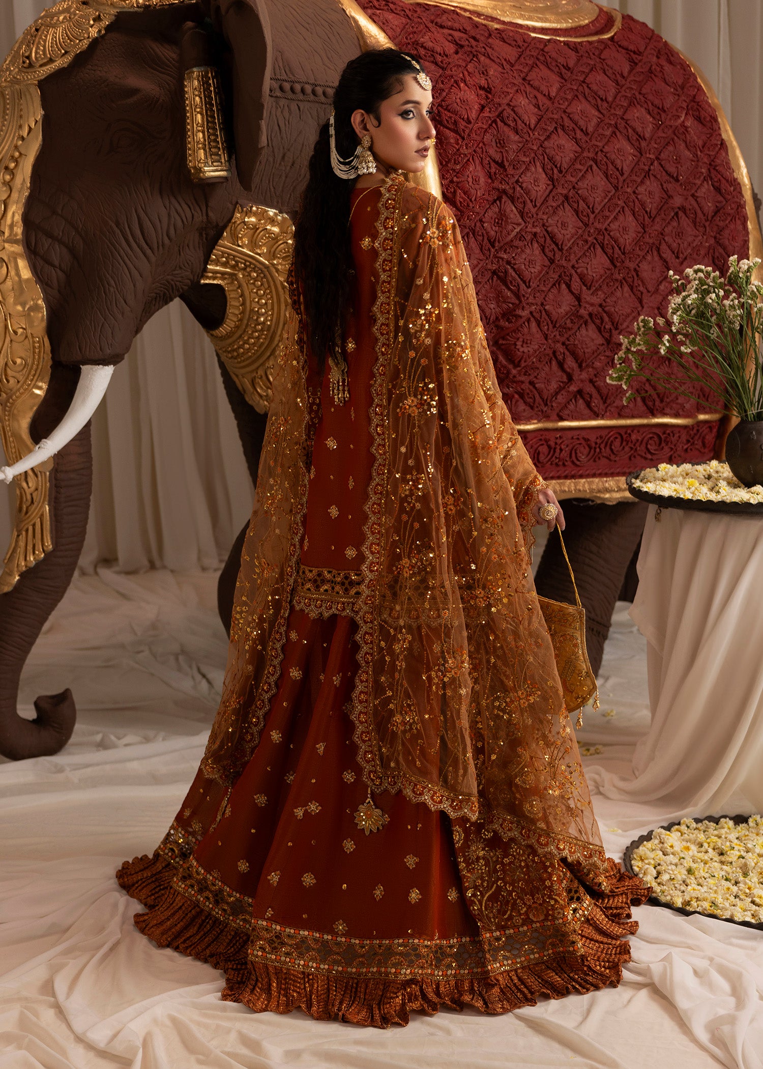 masuri Lehenga in Burnt orange