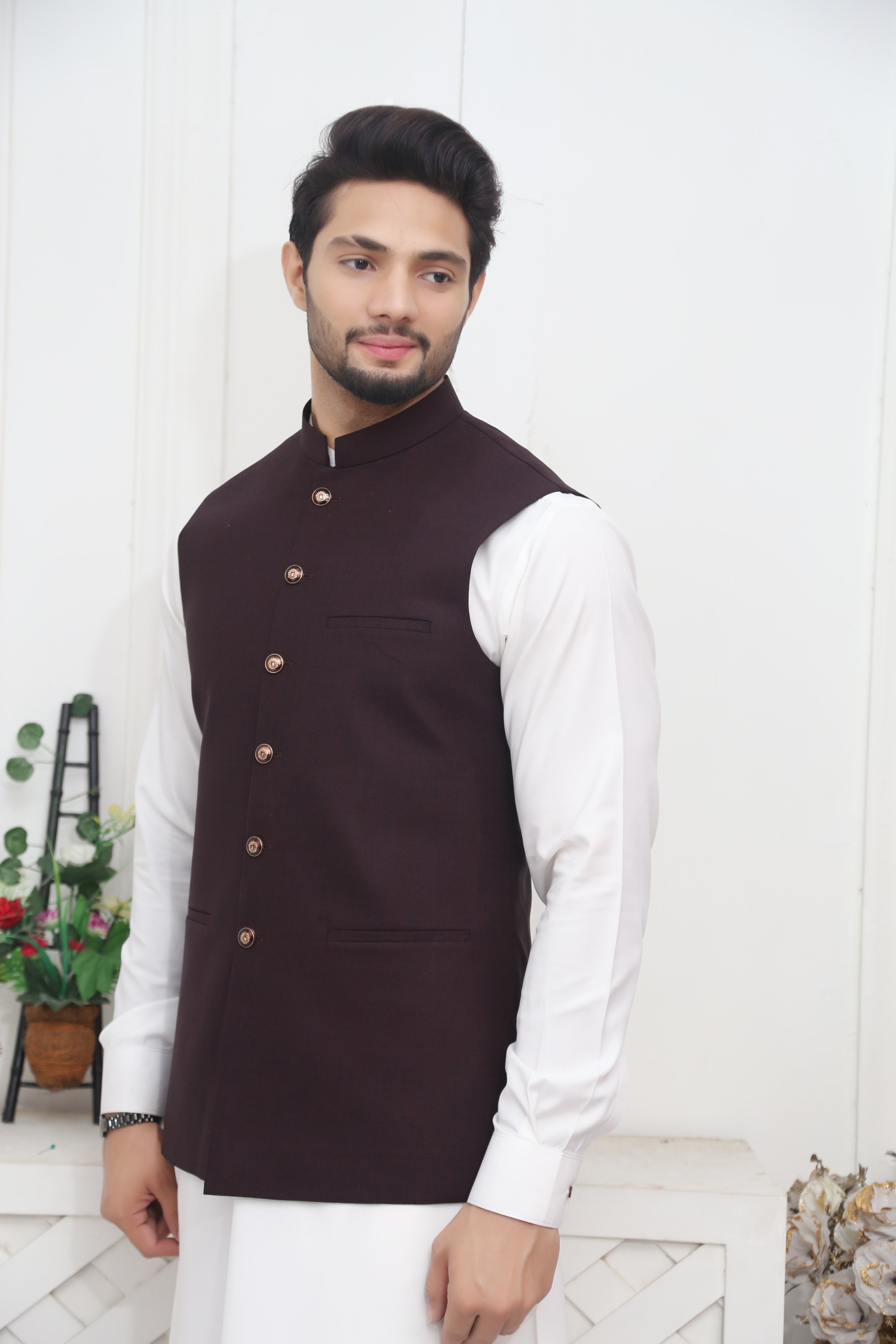 tropical Waistcoat in Maroon