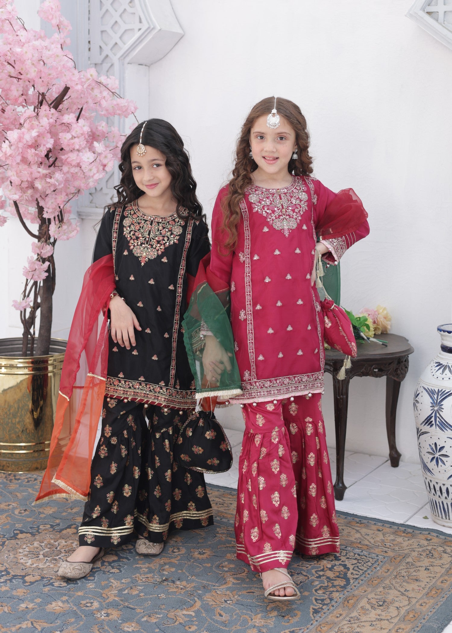 organza Gharara in Magenta haze
