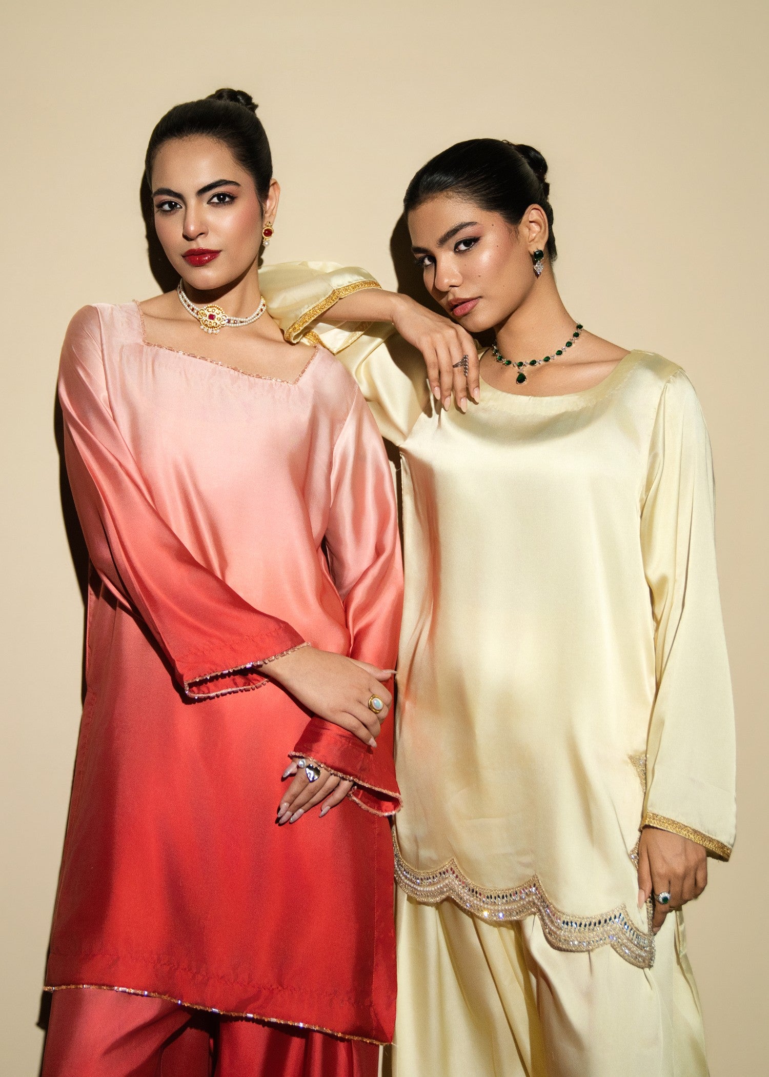 silk Kurta Set in Vivid pink