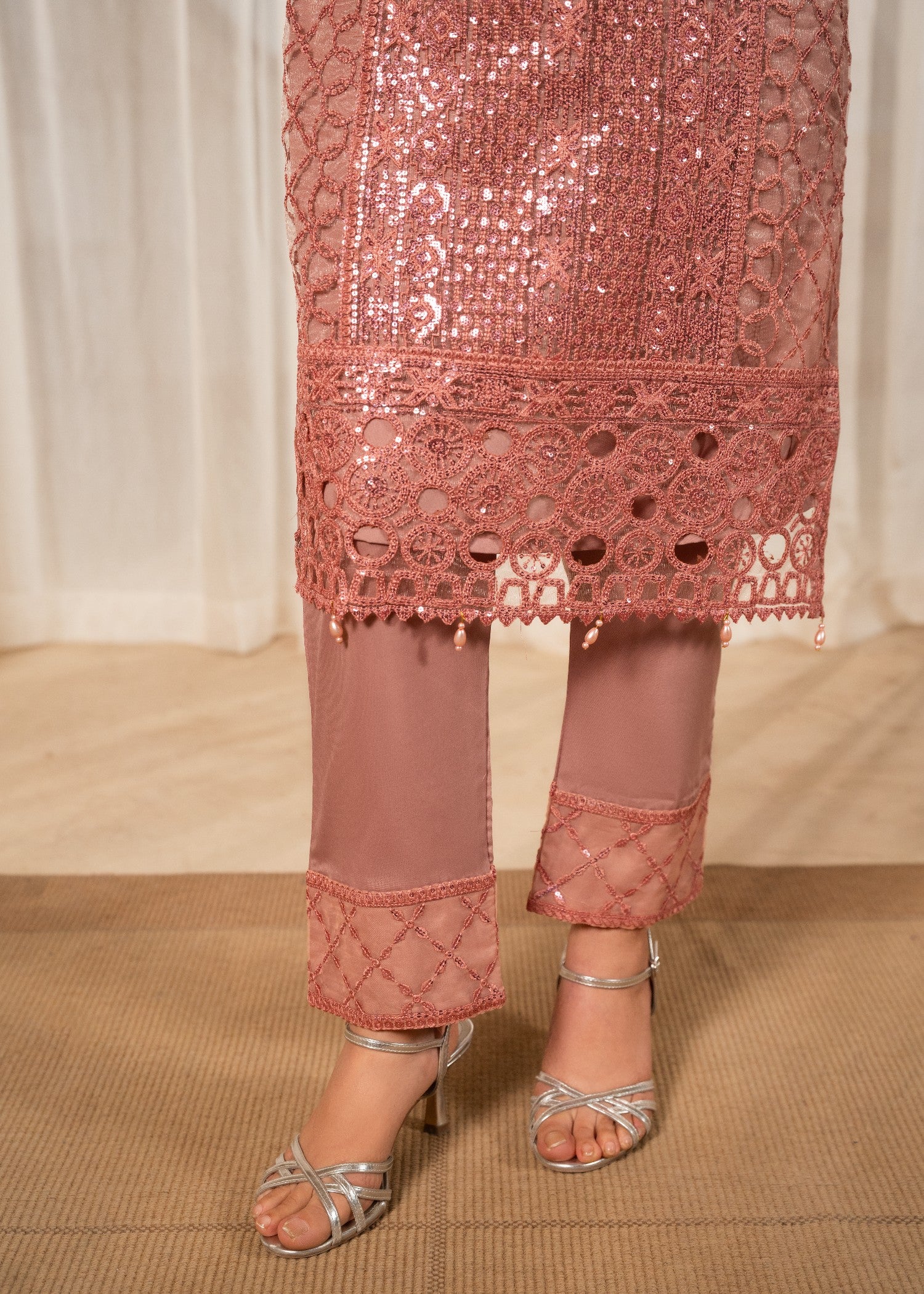 net Kurta Set in Lavender pink