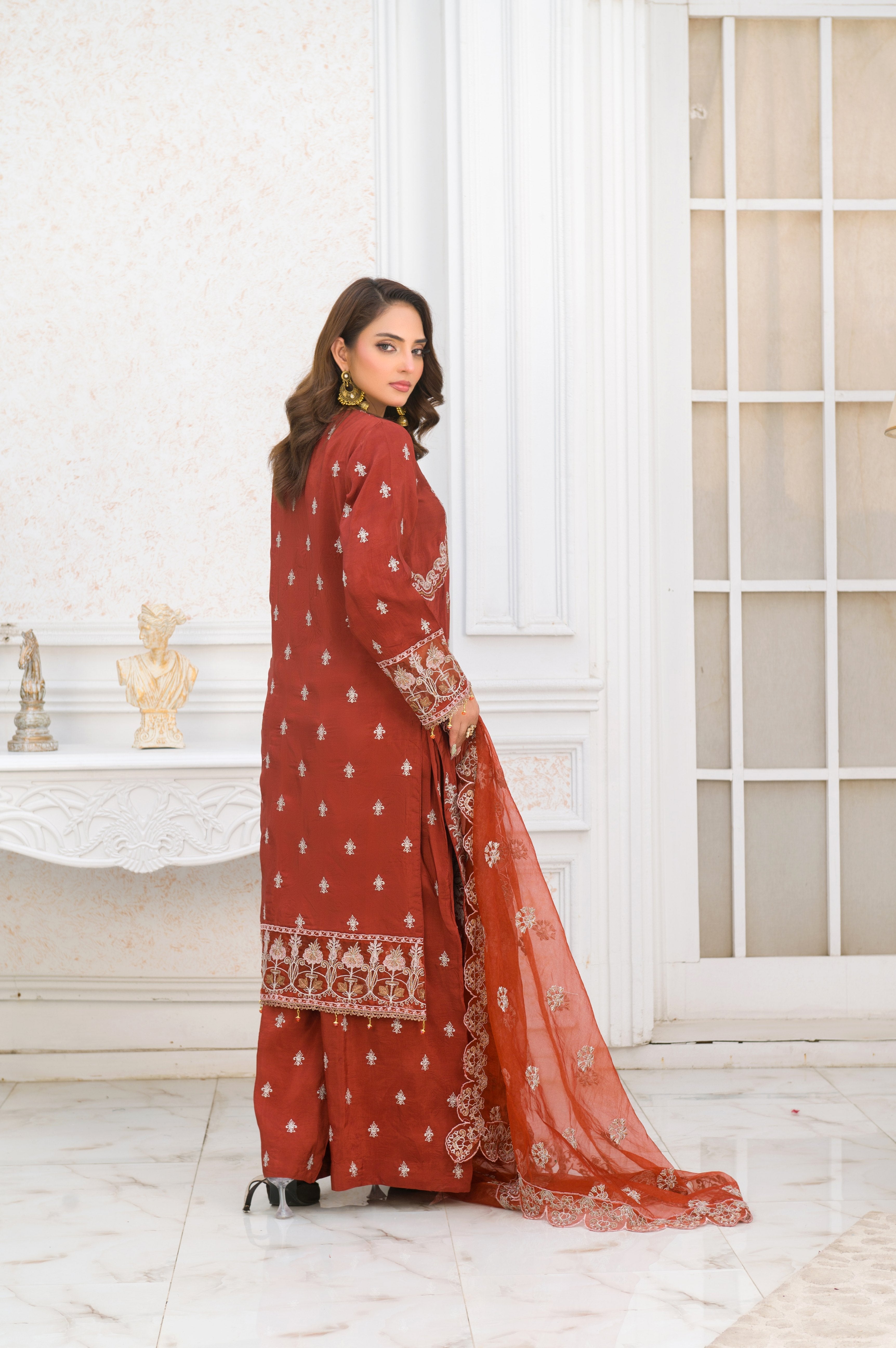 tussar silk Kurta Set in Rust orange