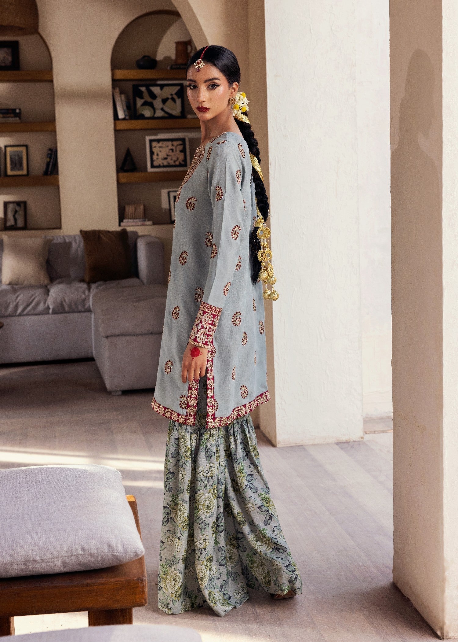 raw silk Gharara in Grey