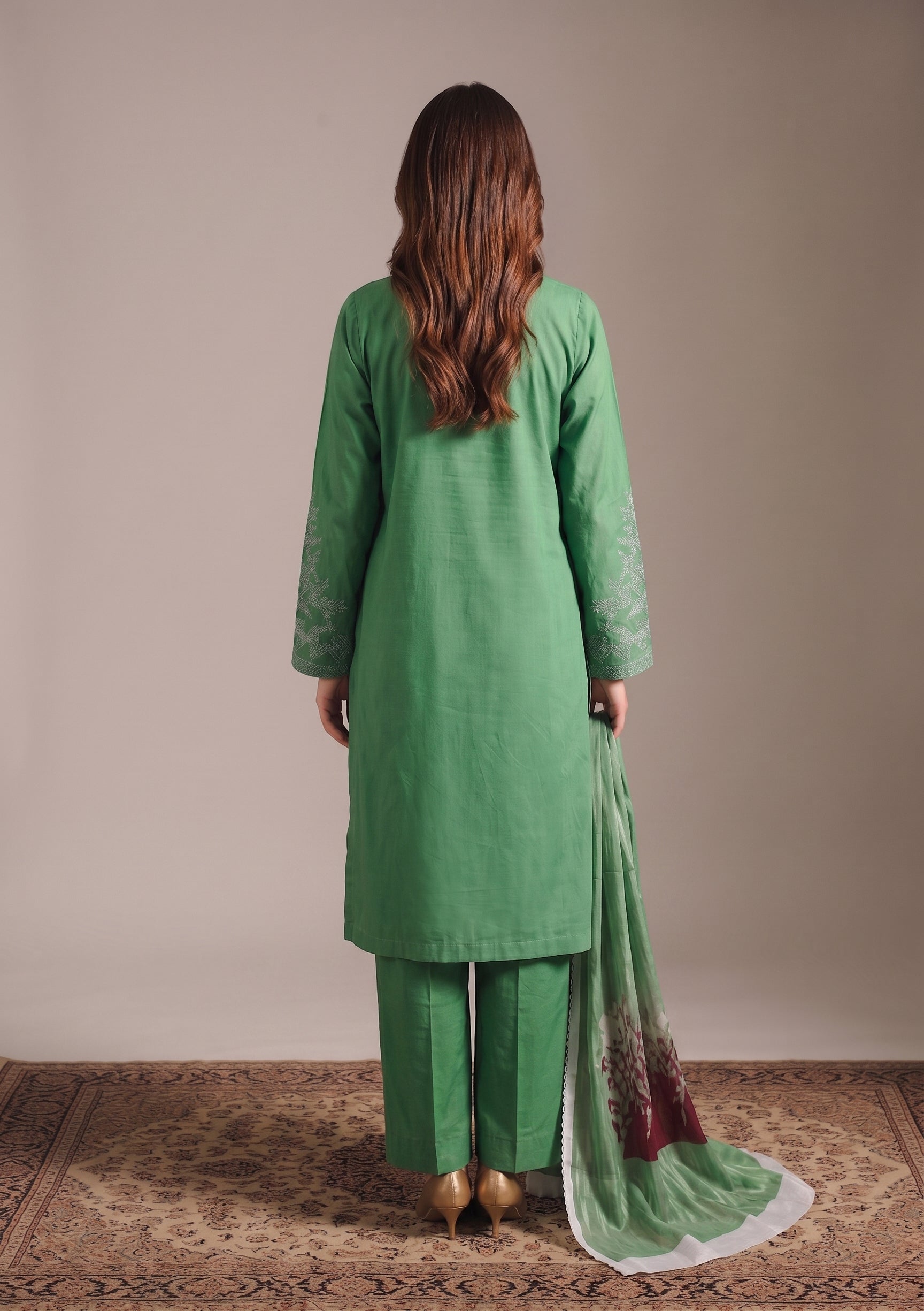 lawn cotton Kurta Set in Green