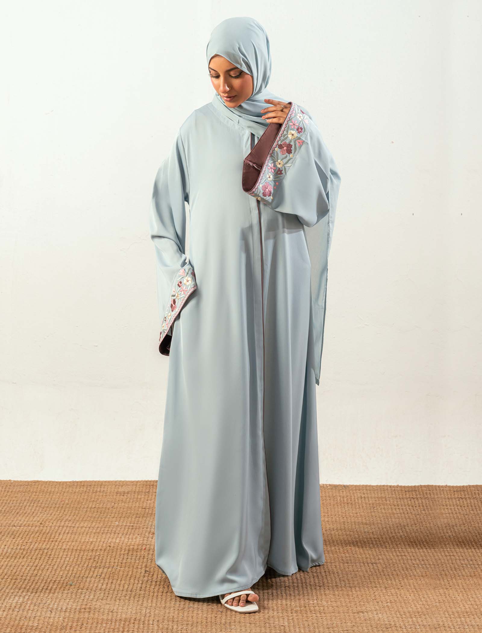 polyester Abaya in Ice blue