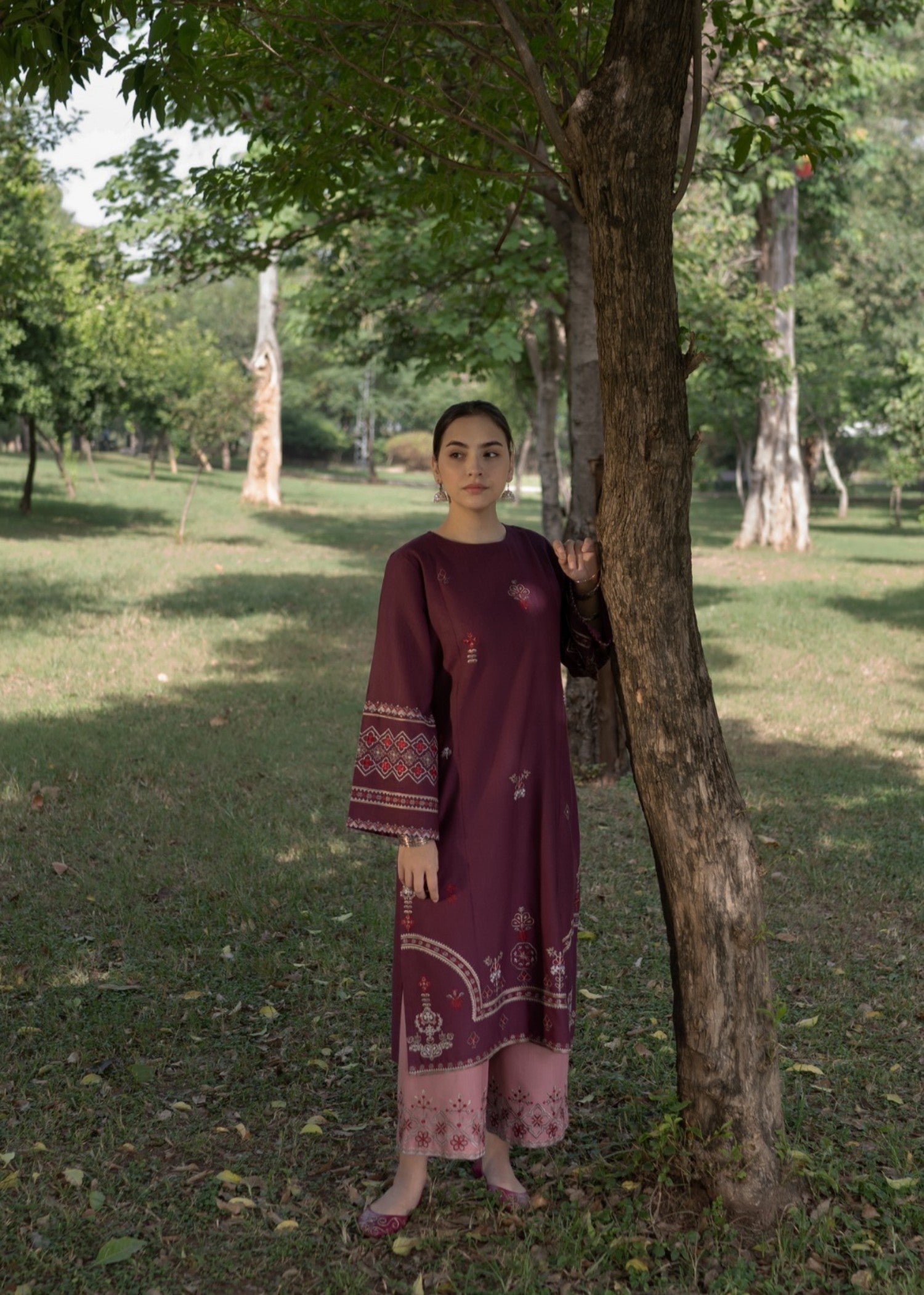 slub khaddar Kurta Set in Maroon