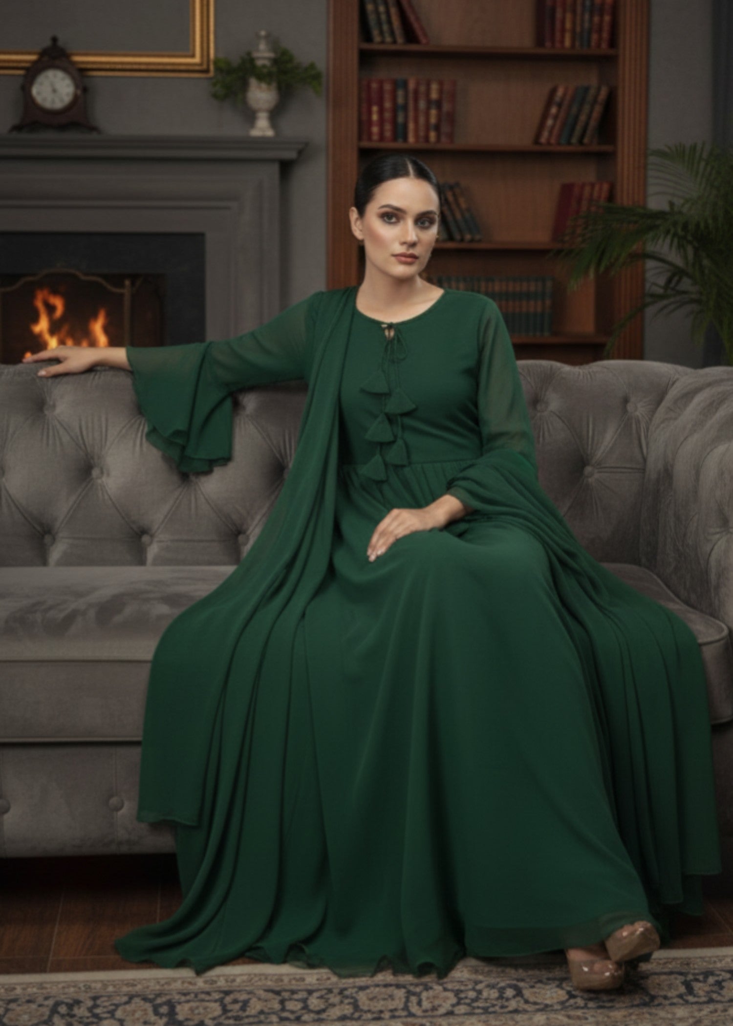 crinkle chiffon Maxi in Dark green