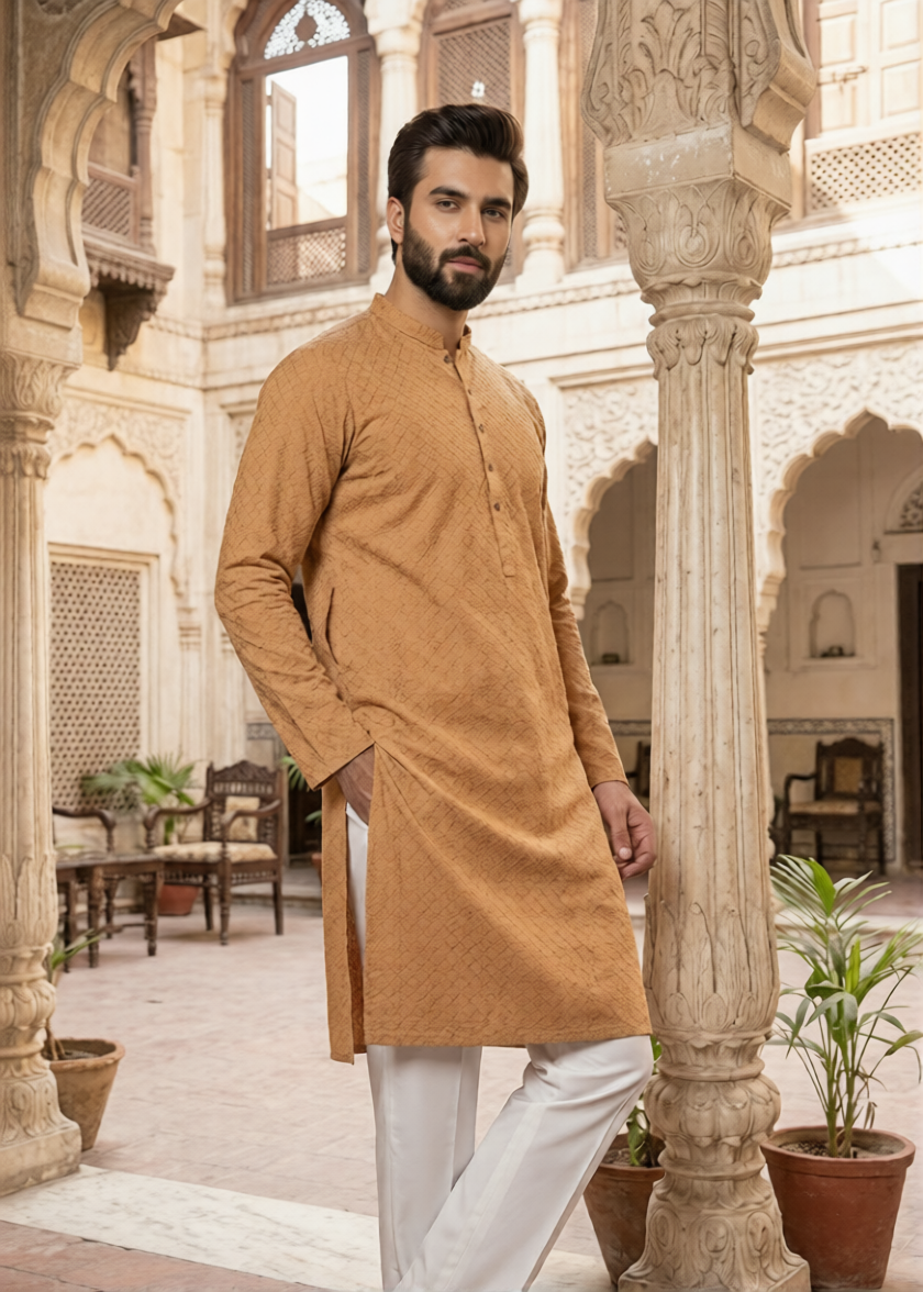 chikankari cotton Kurta in Orange