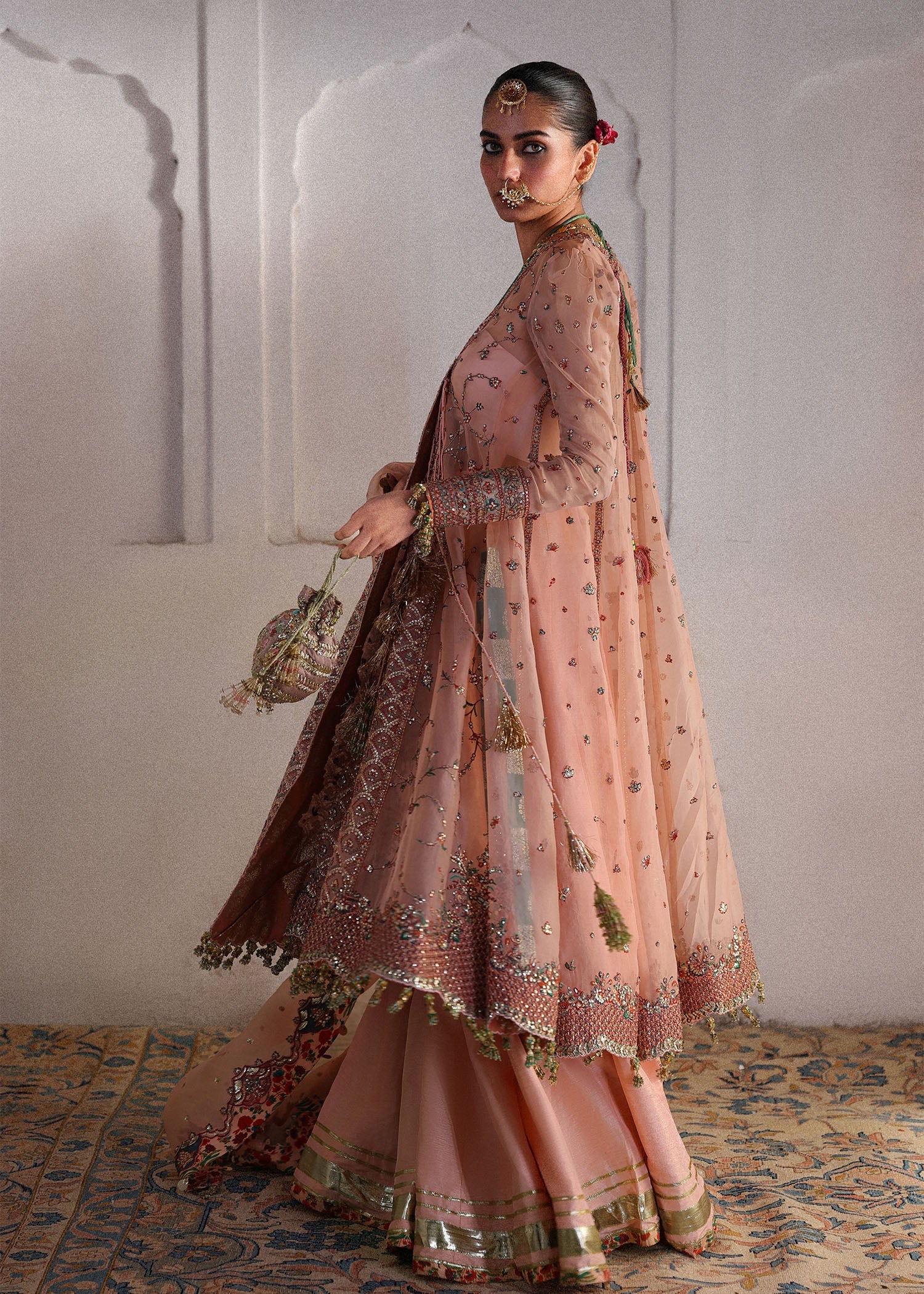 organza Unstitched in Peach pink
