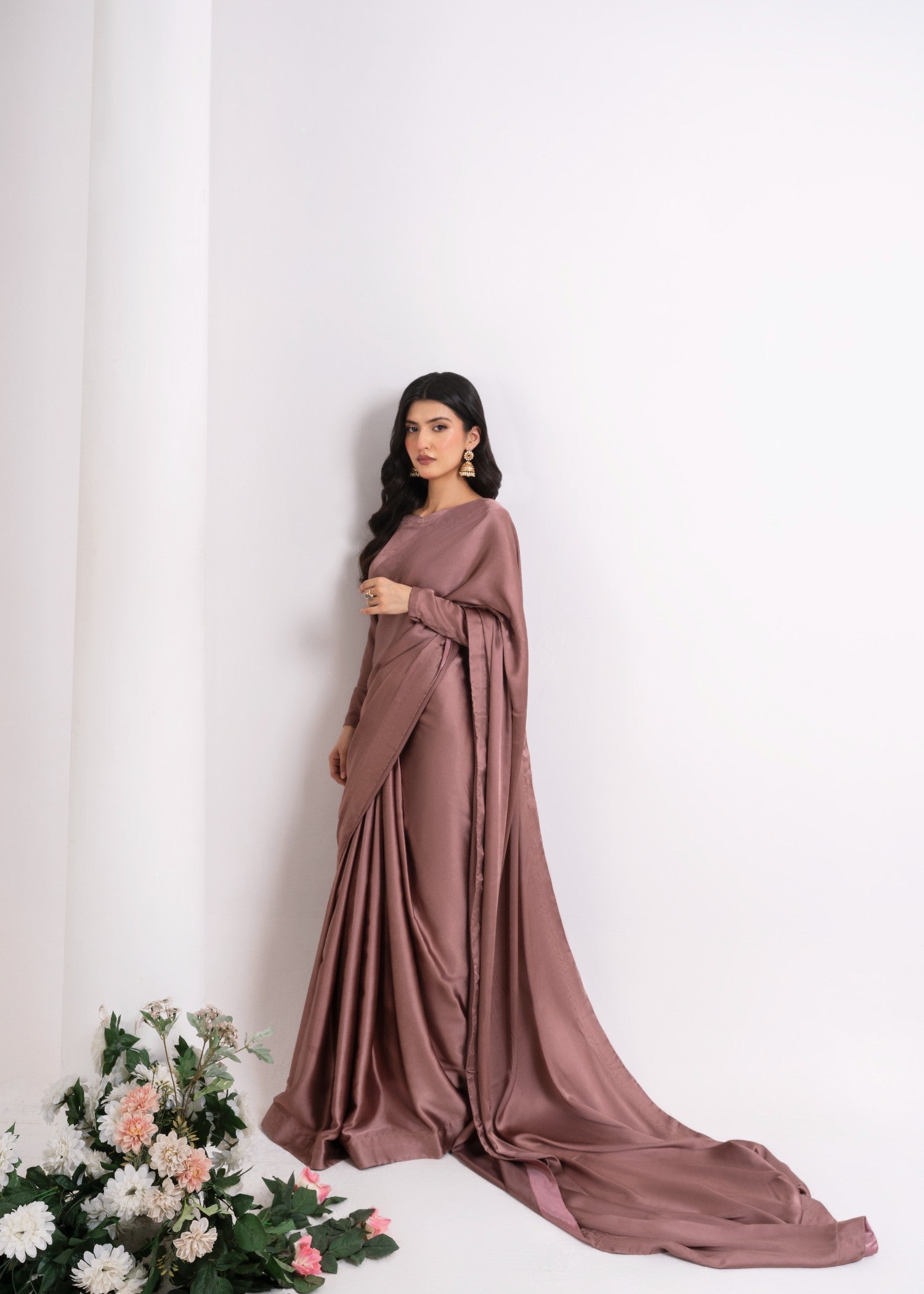 silk Saree in Mauve pink