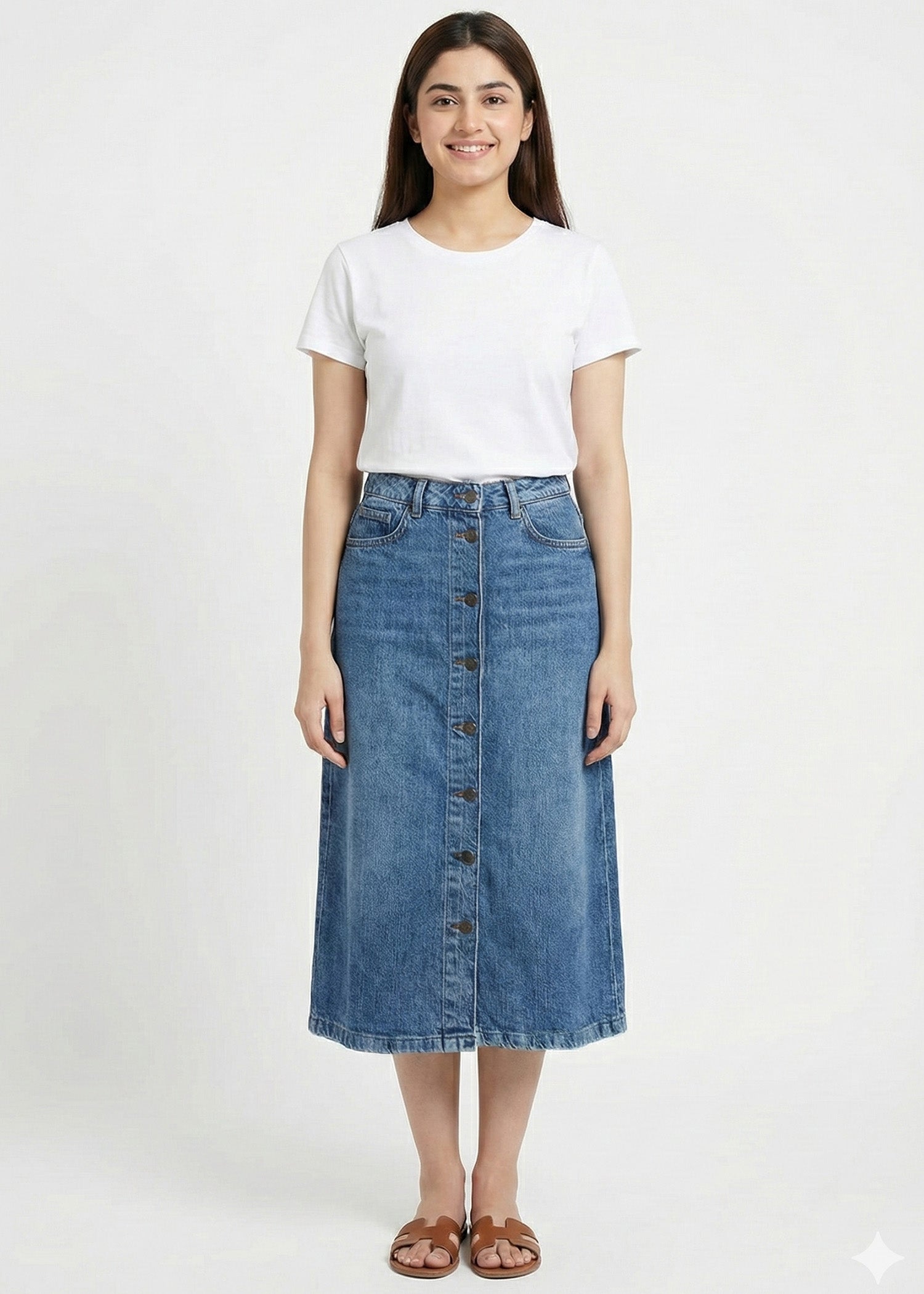 denim Skirt in White, blue