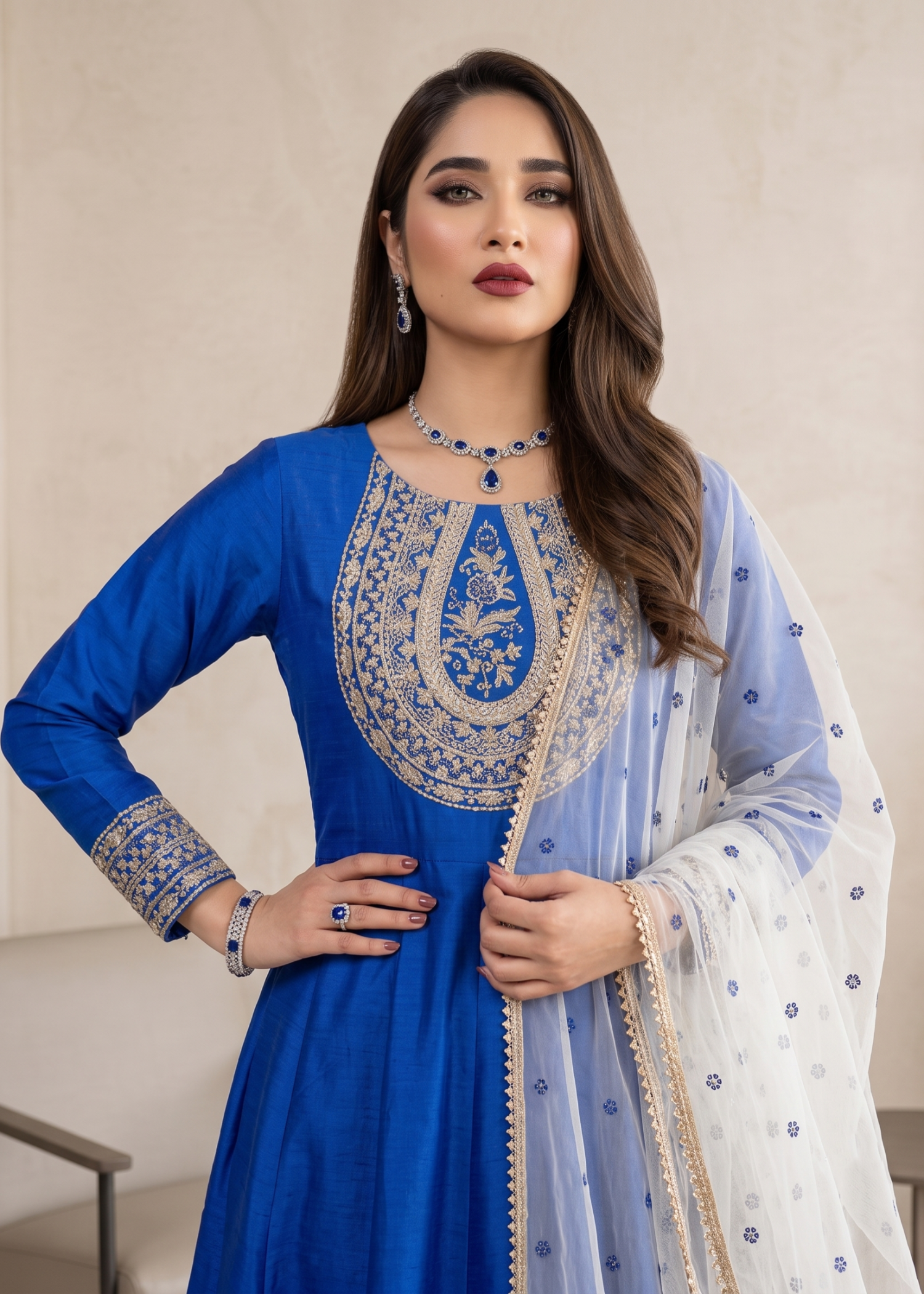 raw silk Maxi in Blue