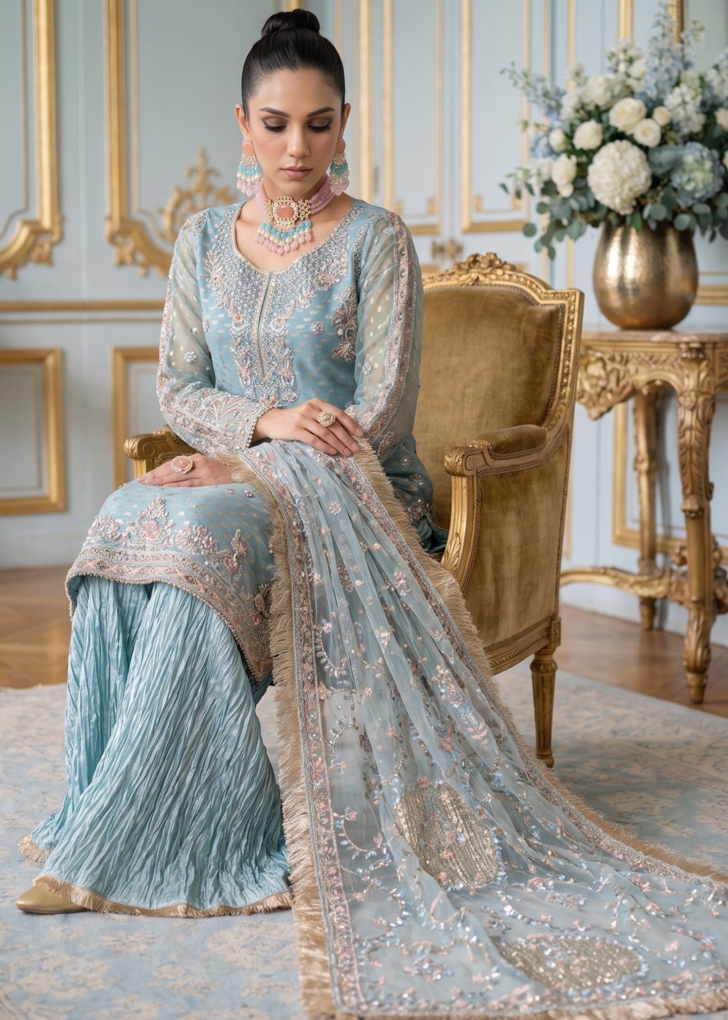 net Sharara in Ice blue