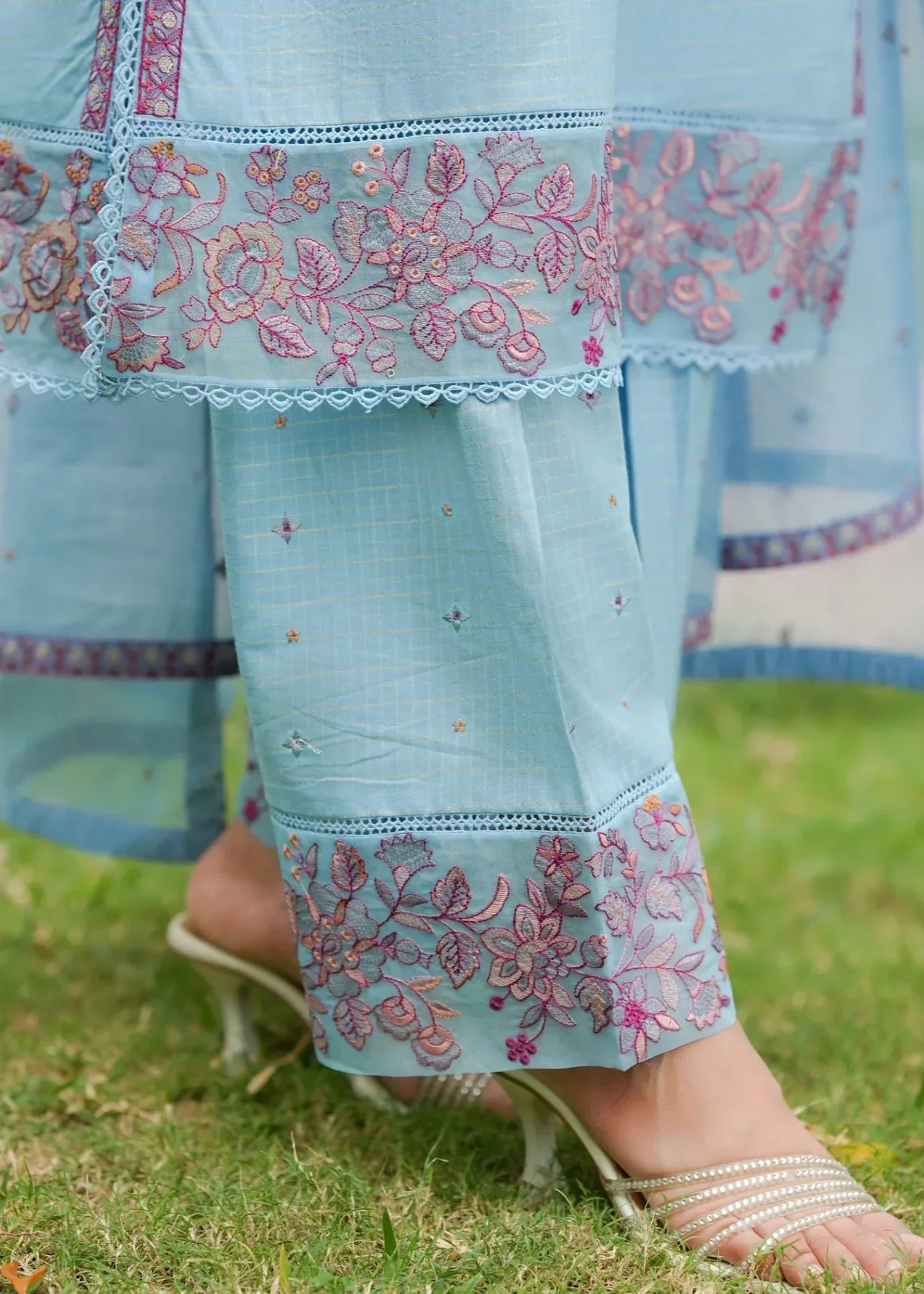 textured lawn Kurta Set in Powder blue