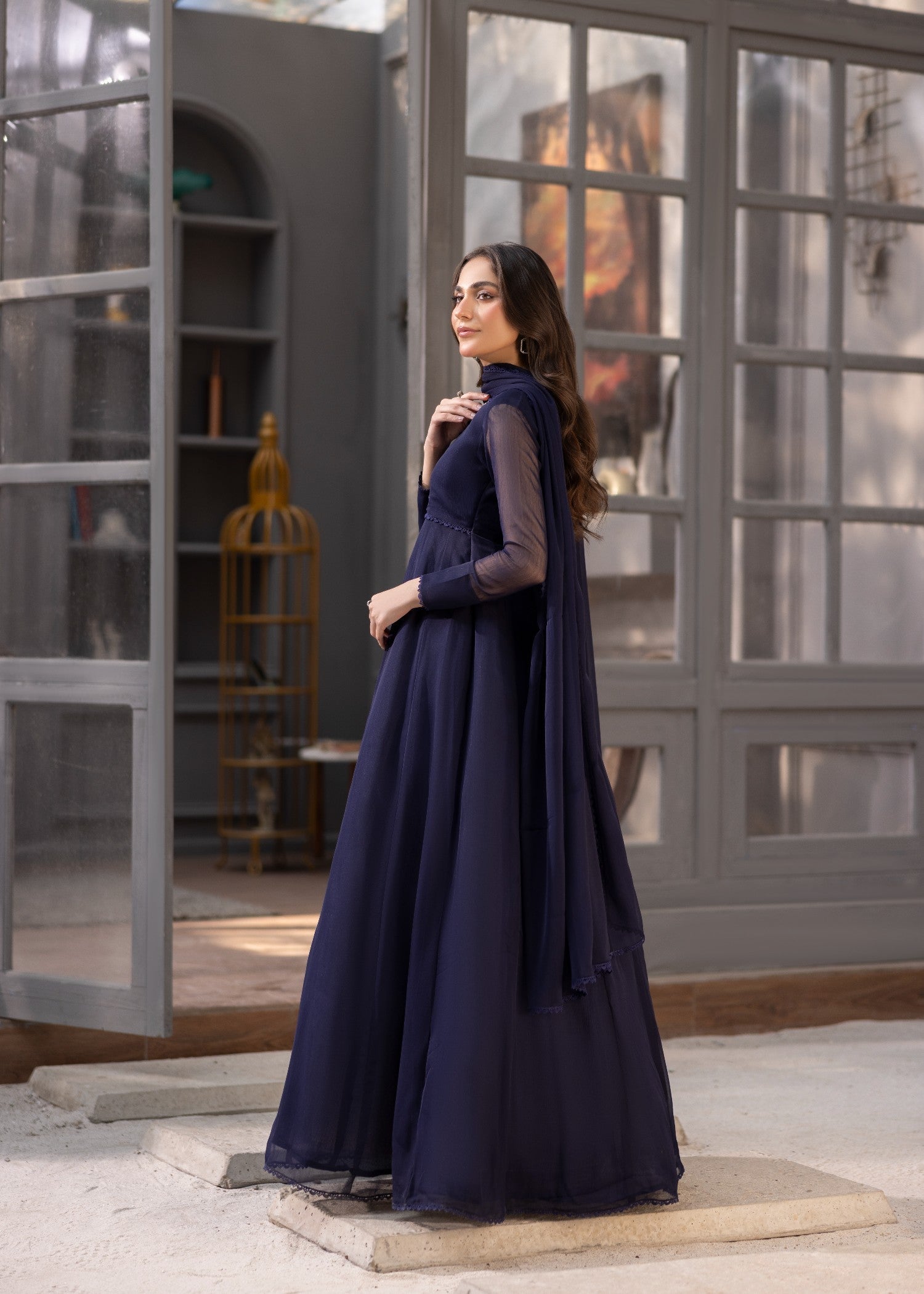 chiffon Maxi in Navy blue