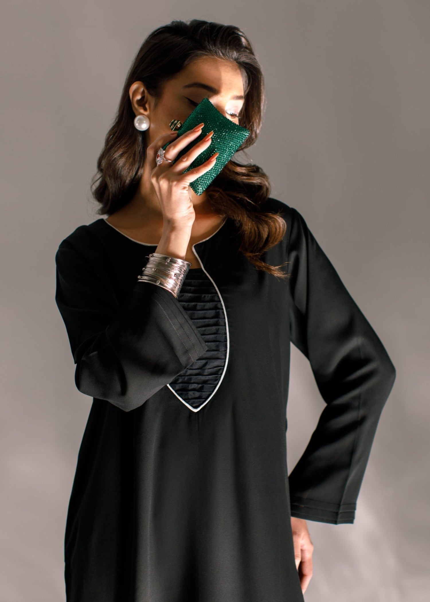 crepe georgette Kurta Set in Black