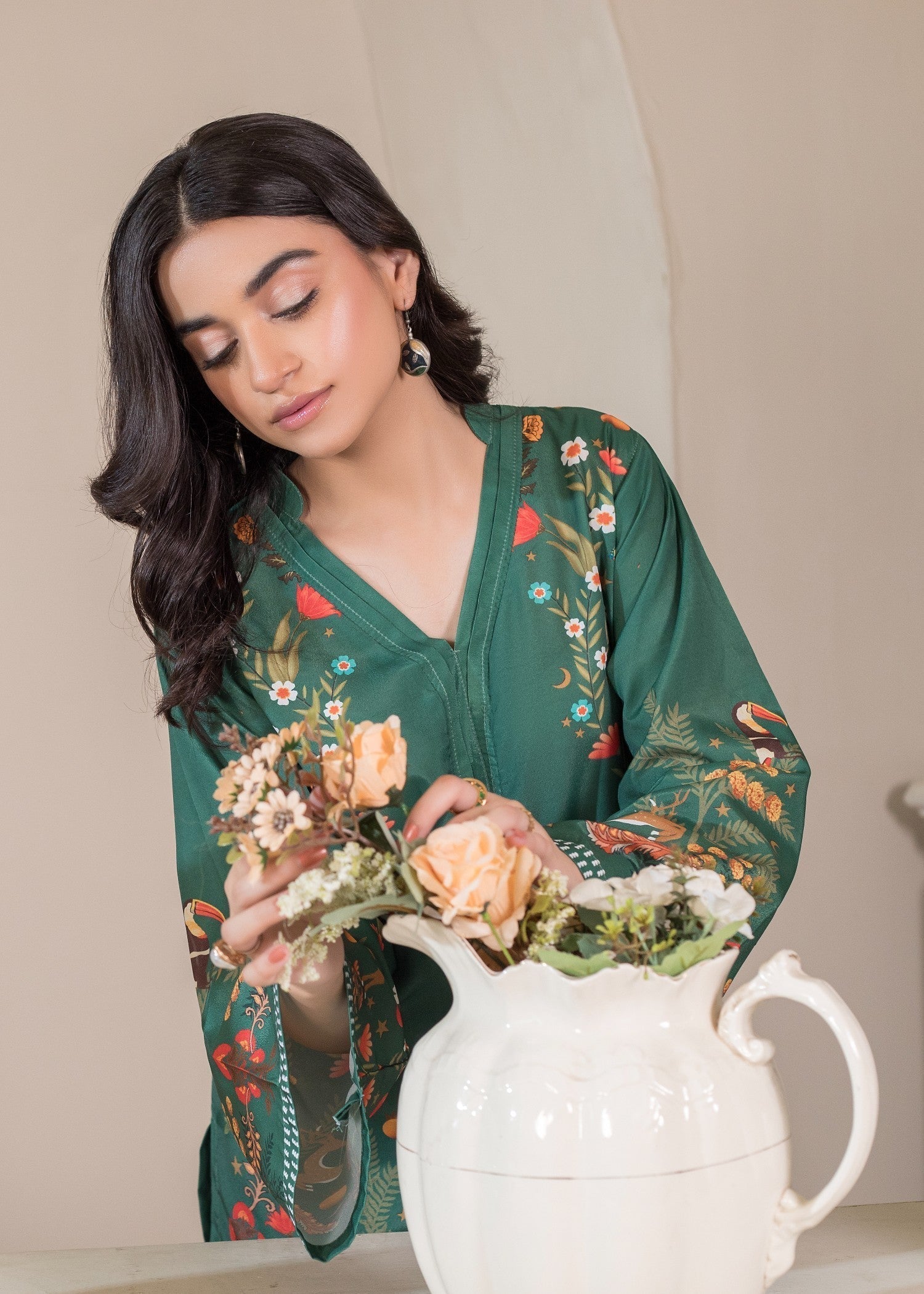 polyester crepe Kurta Set in Green