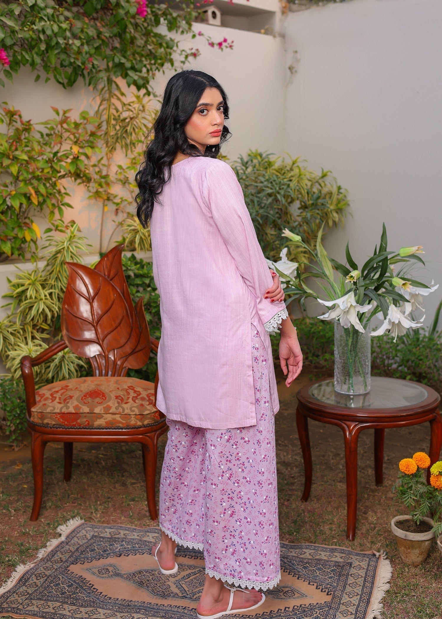 khaddar Kurta Set in Baby pink