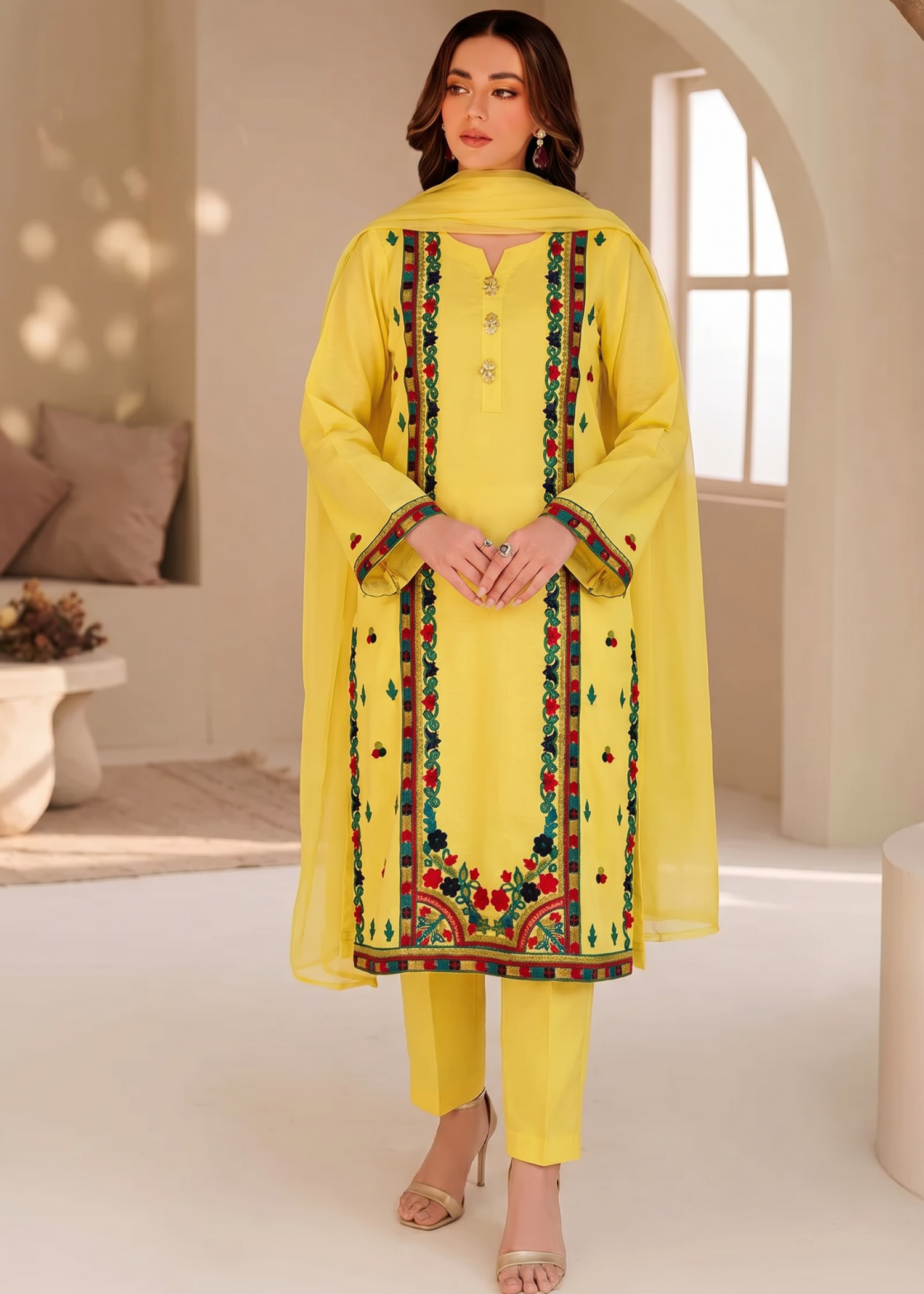 georgette polyester Kurta Set in Yellow