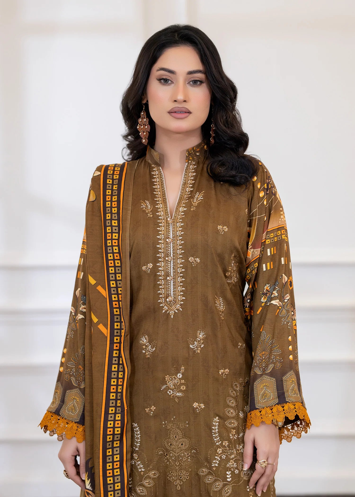 wool Kurta Set in Brown