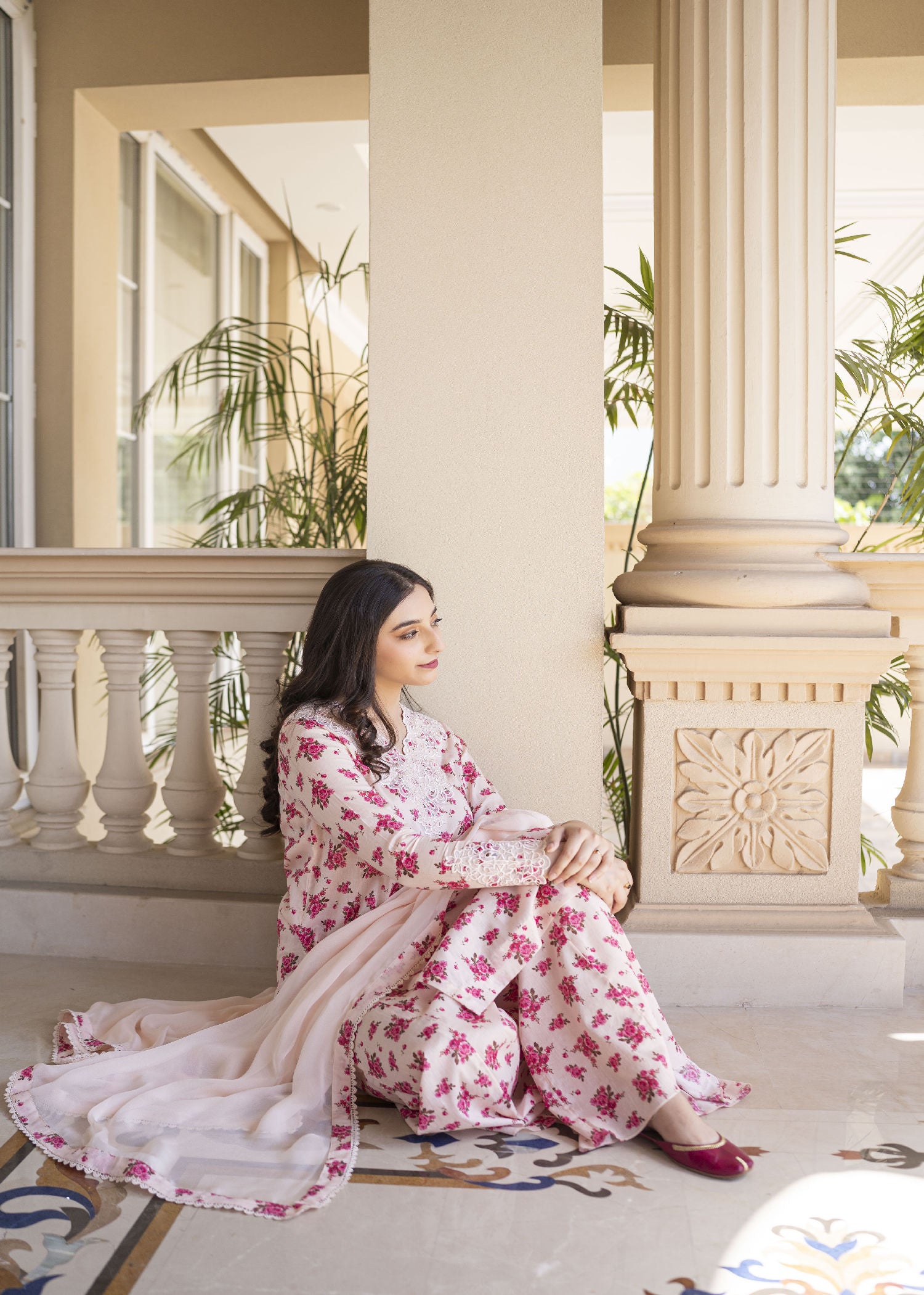 lawn Sharara in Pastel pink