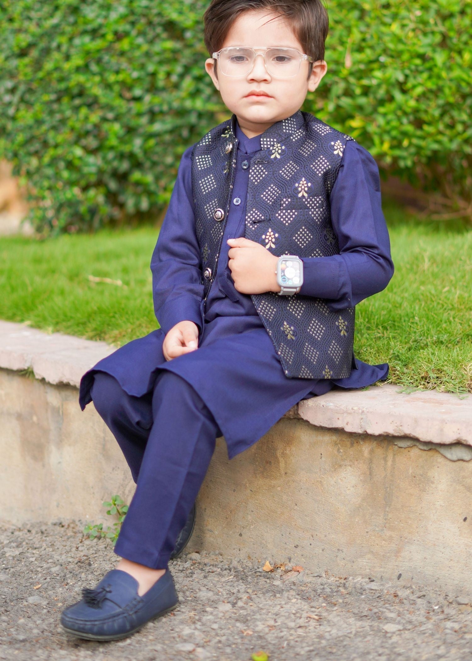 jamawar Waistcoat in Dark blue