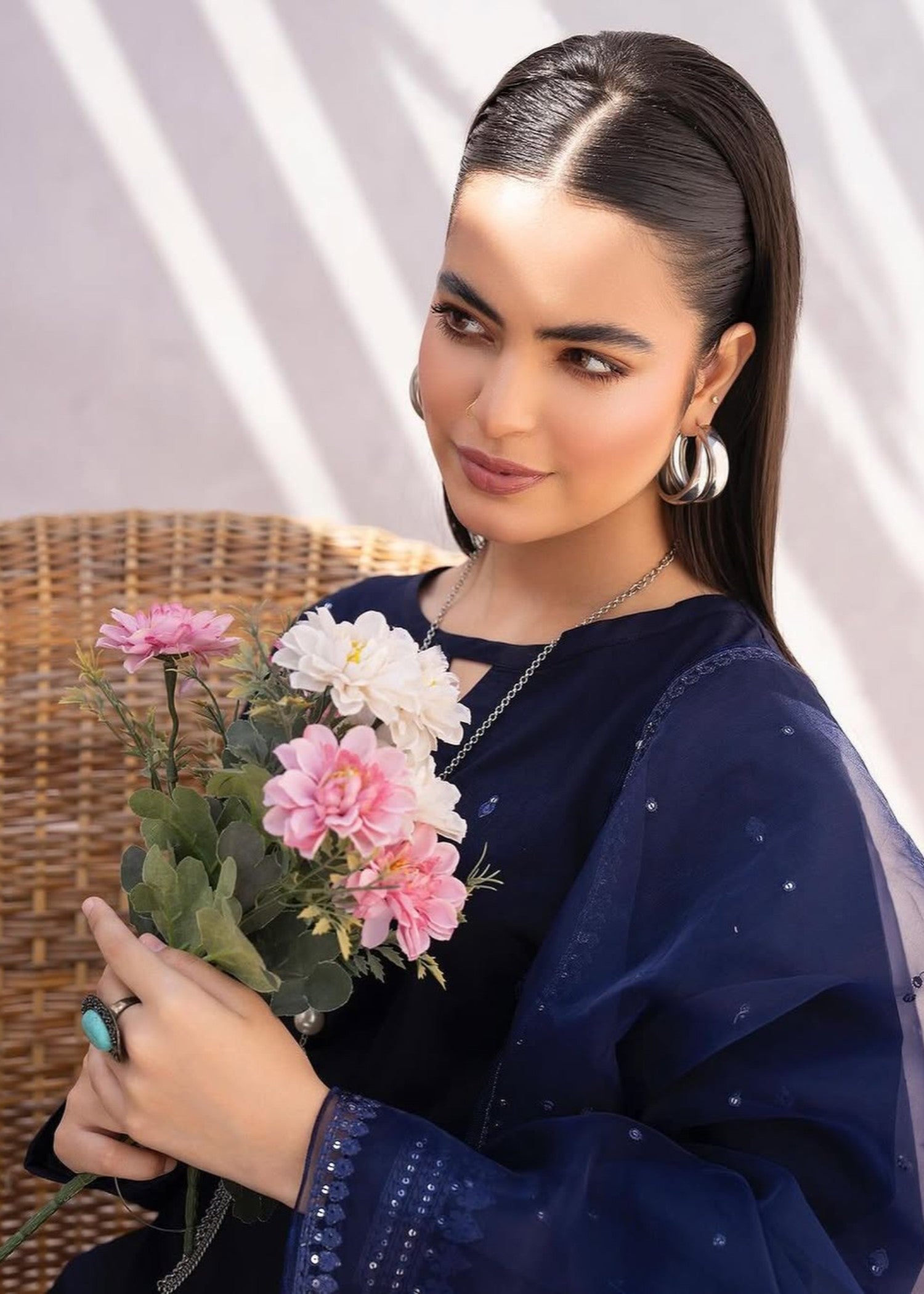 lawn Sharara in Navy blue