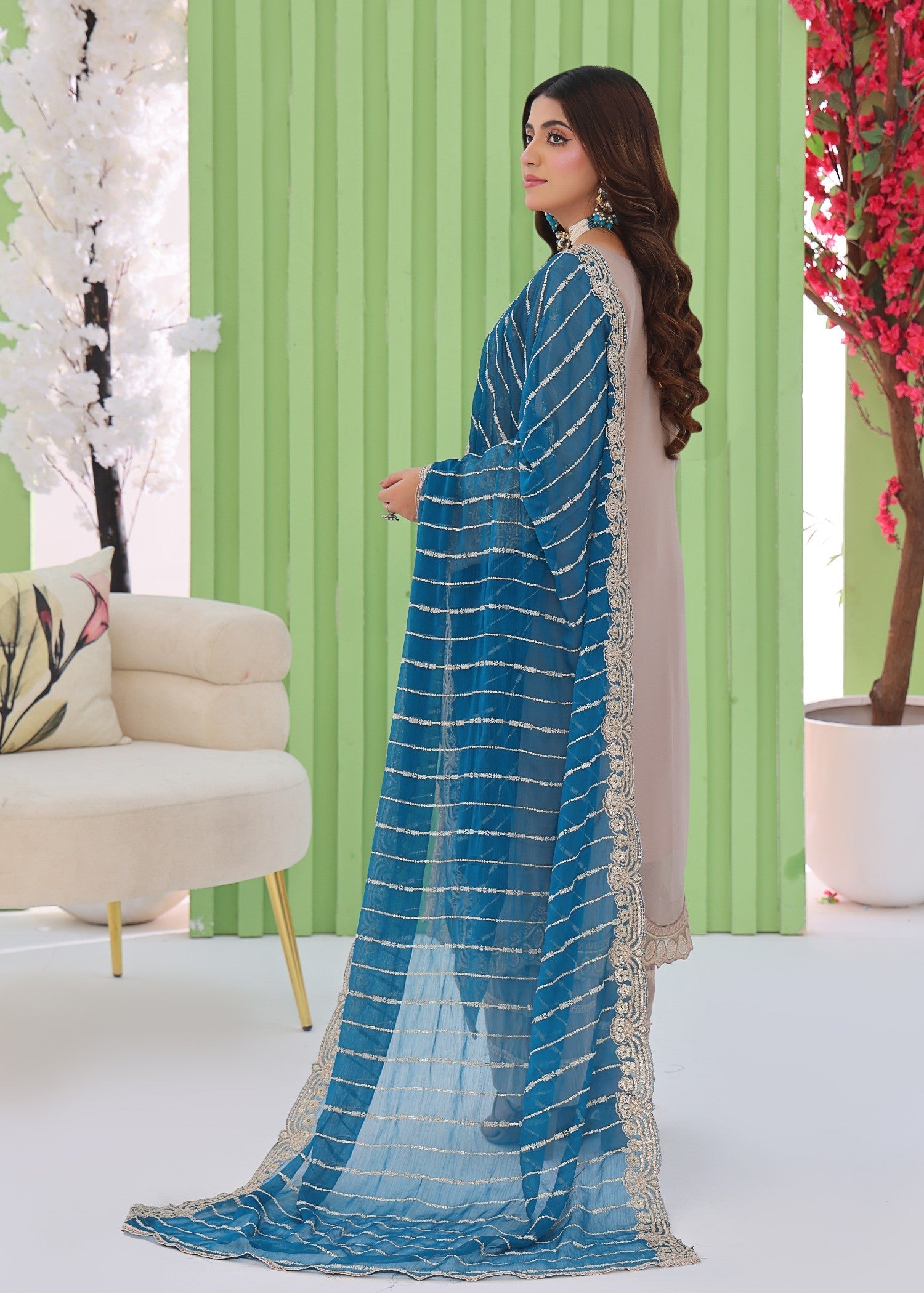 chiffon Kurta Set in Beige
