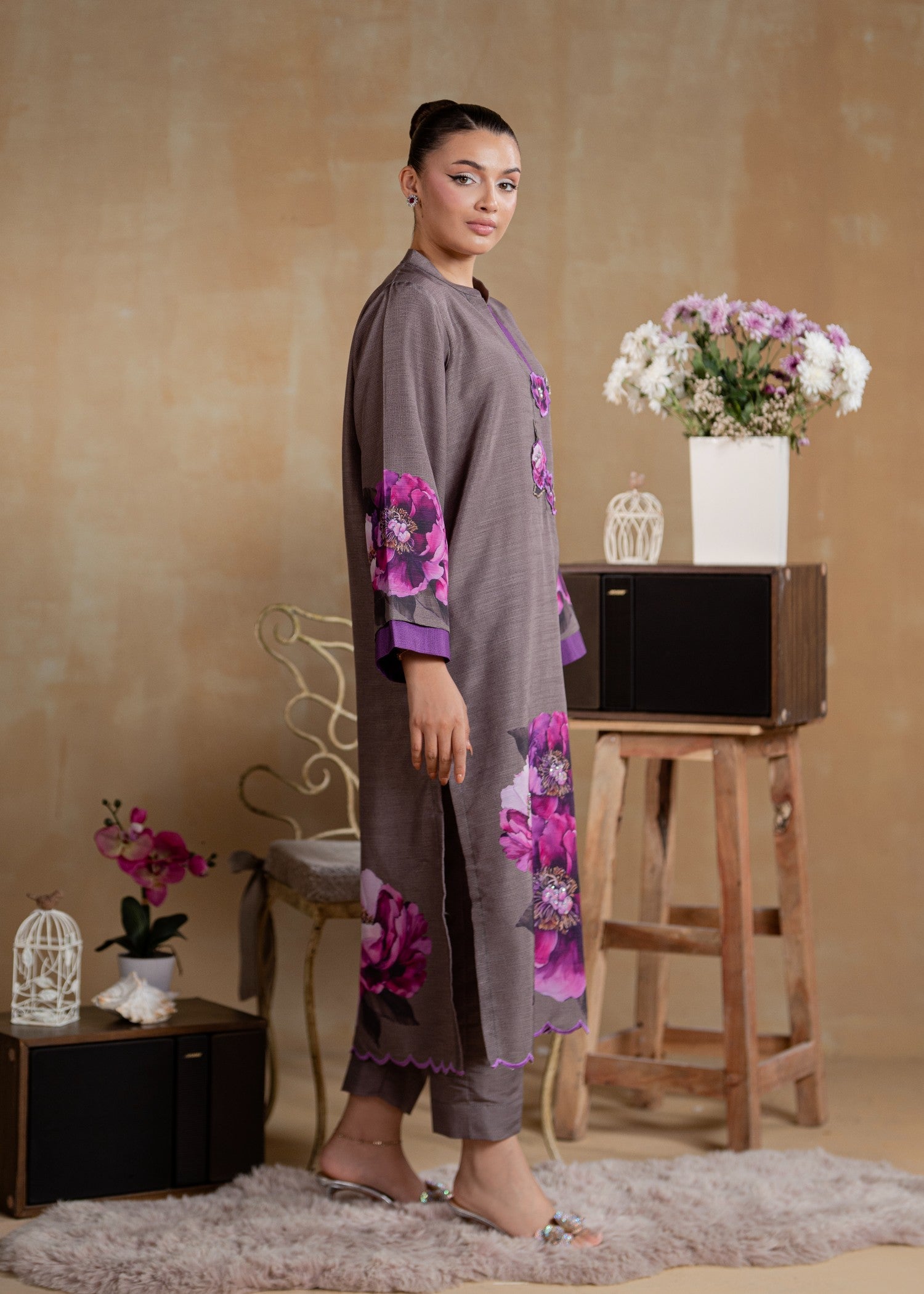 fine khaddar Kurta Set in Brown