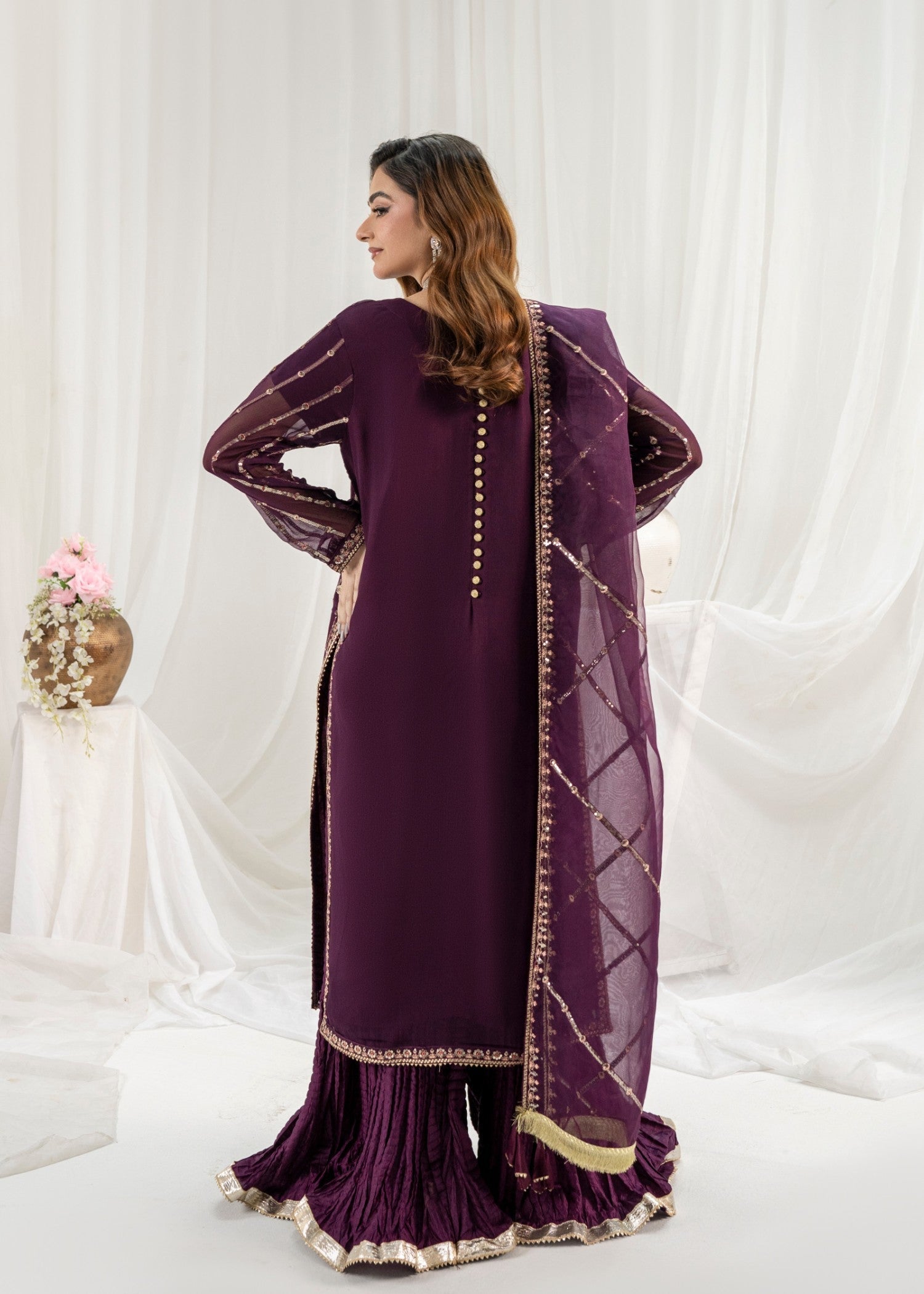 chiffon Sharara in Plum