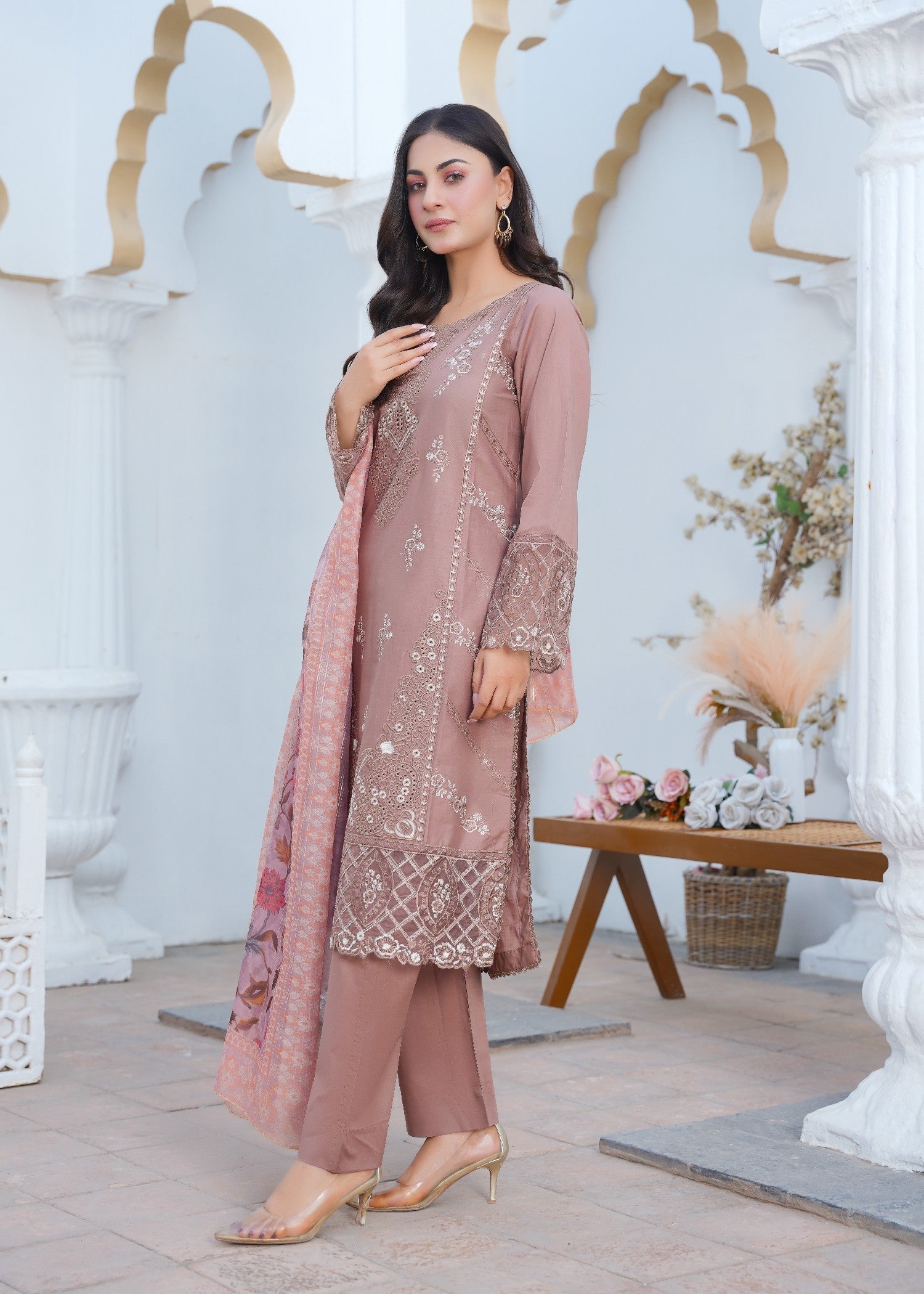 cotton Kurta Set in Tea rose pink