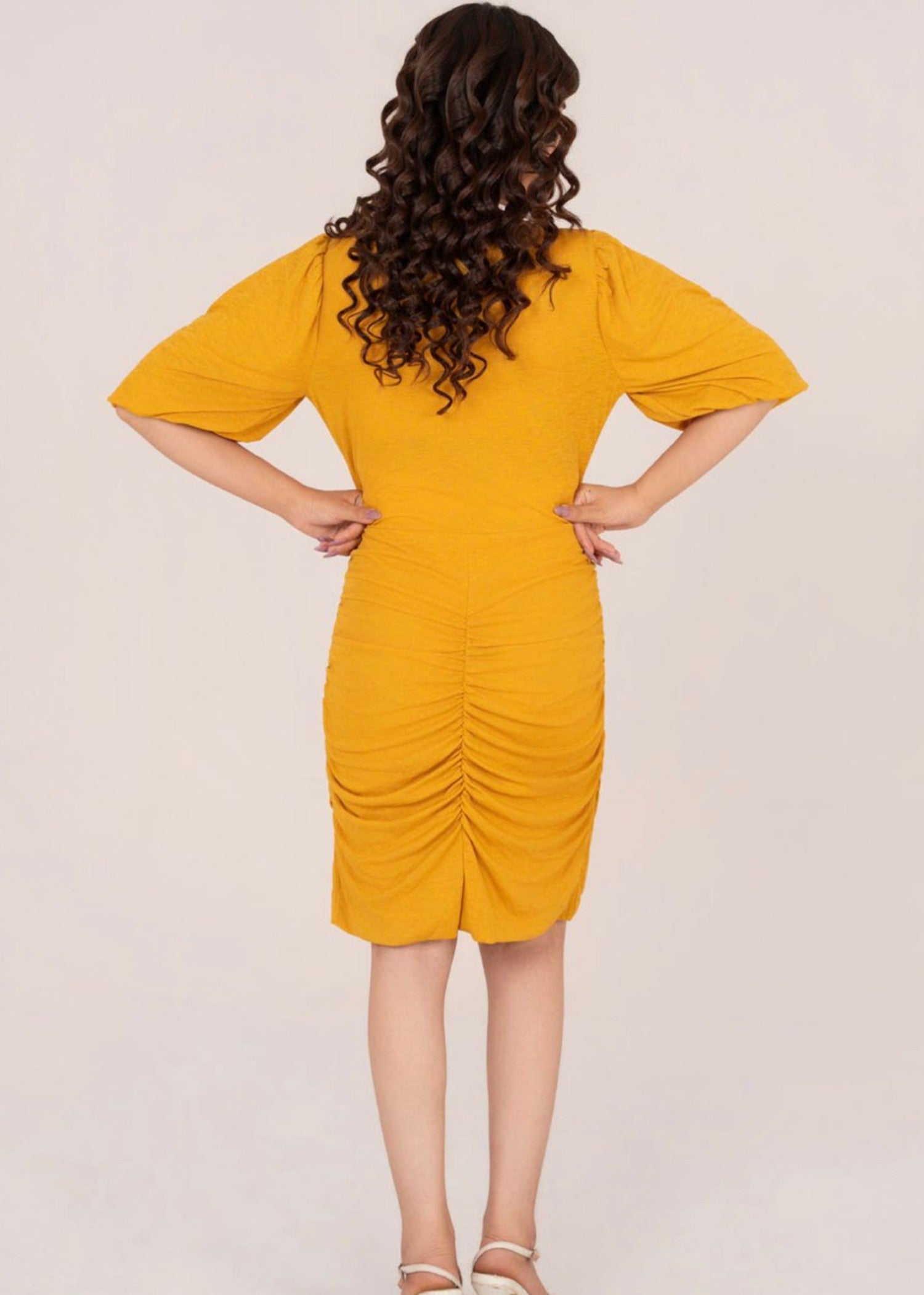 polyester crepe Dress in Mustard