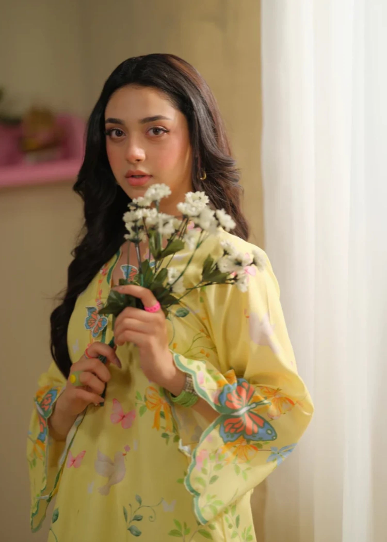 cambric Kurta Set in Yellow