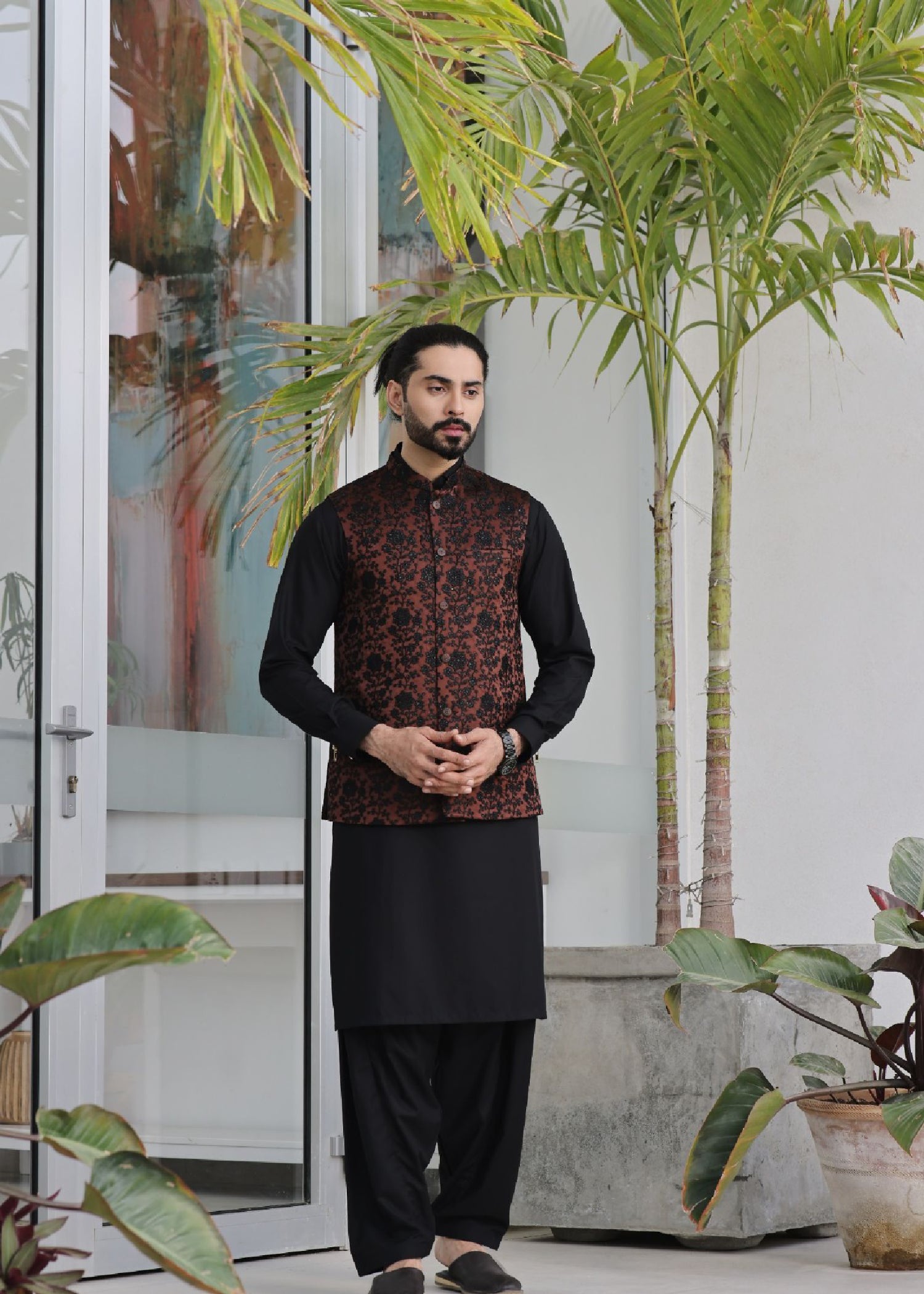 cotton silk Waistcoat in Brown