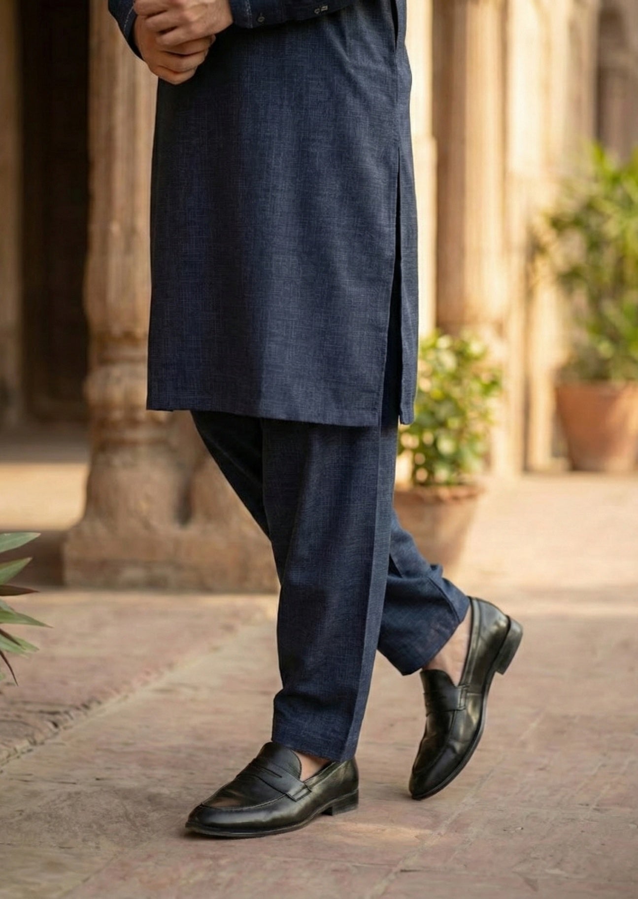 textured wash & wear Shalwar Kameez in Blue by Real Image Clothing