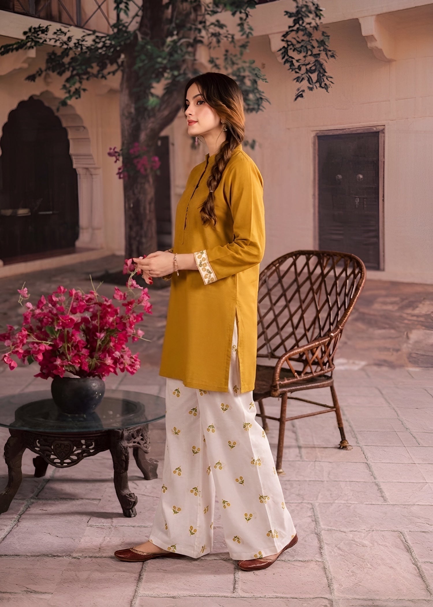 cotton Kurta Set in Saffron