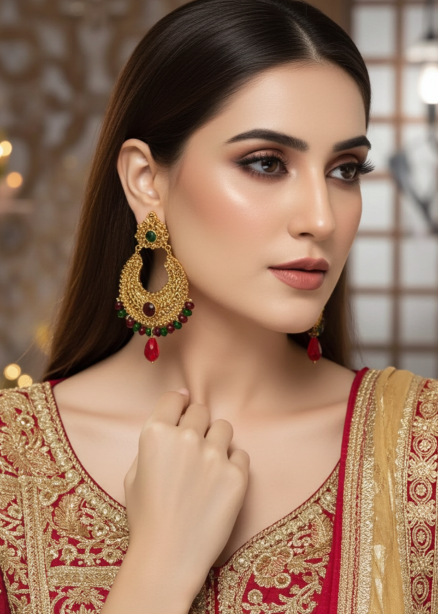 Earrings in Crimson Color by - Trendy Women Earrings VXG7957