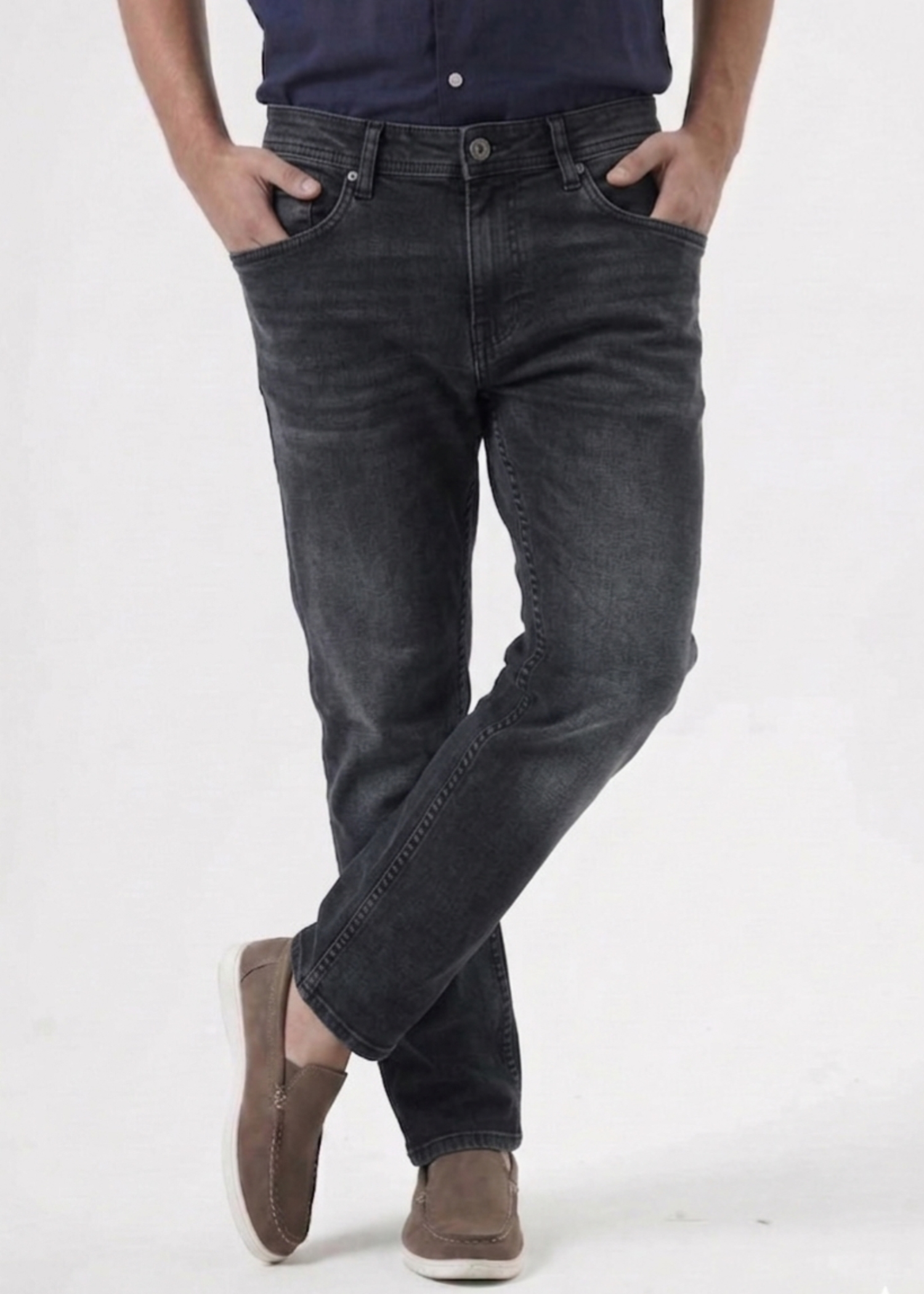 cotton Jeans in Charcoal black