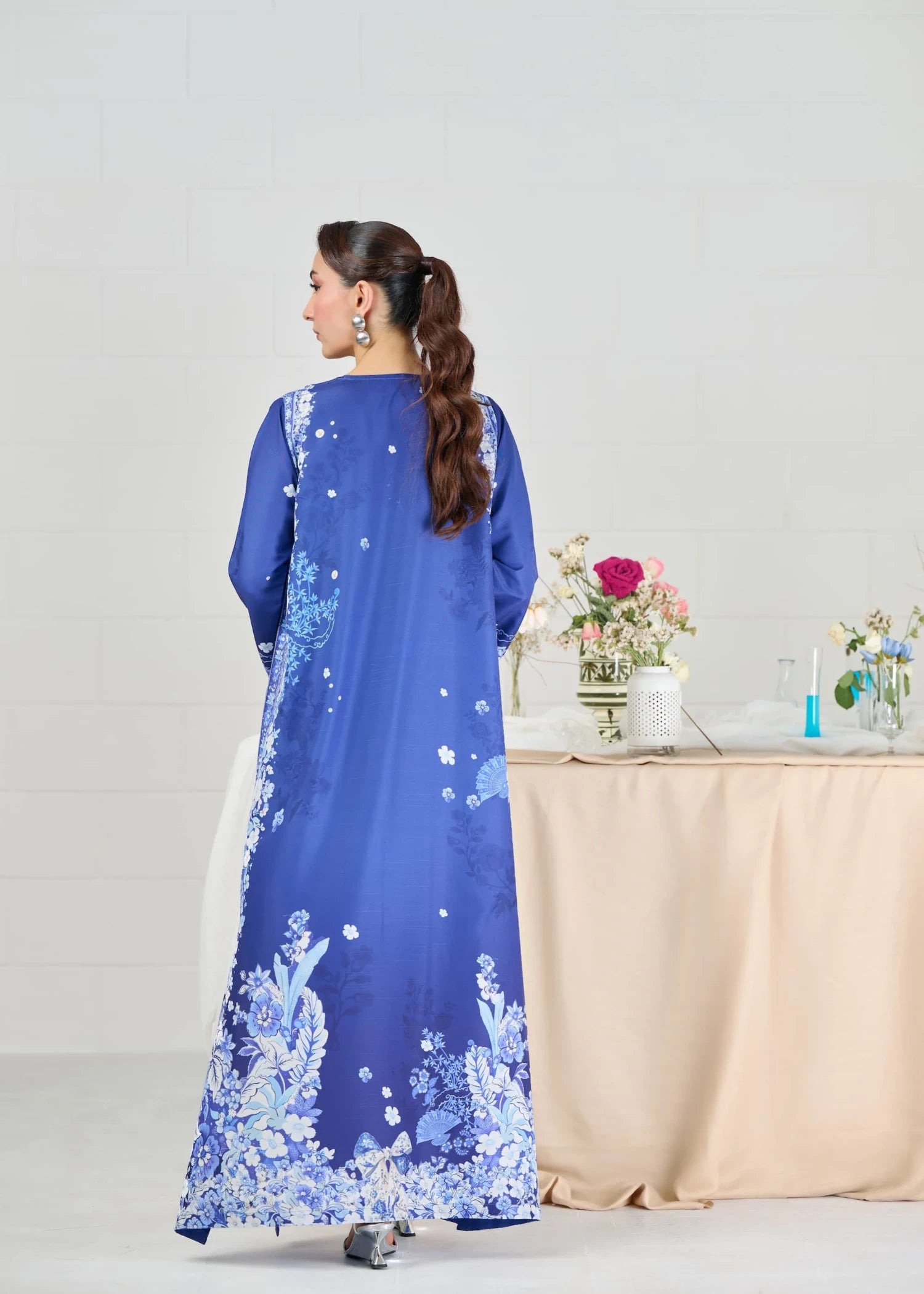 raw silk Kaftan in Blue