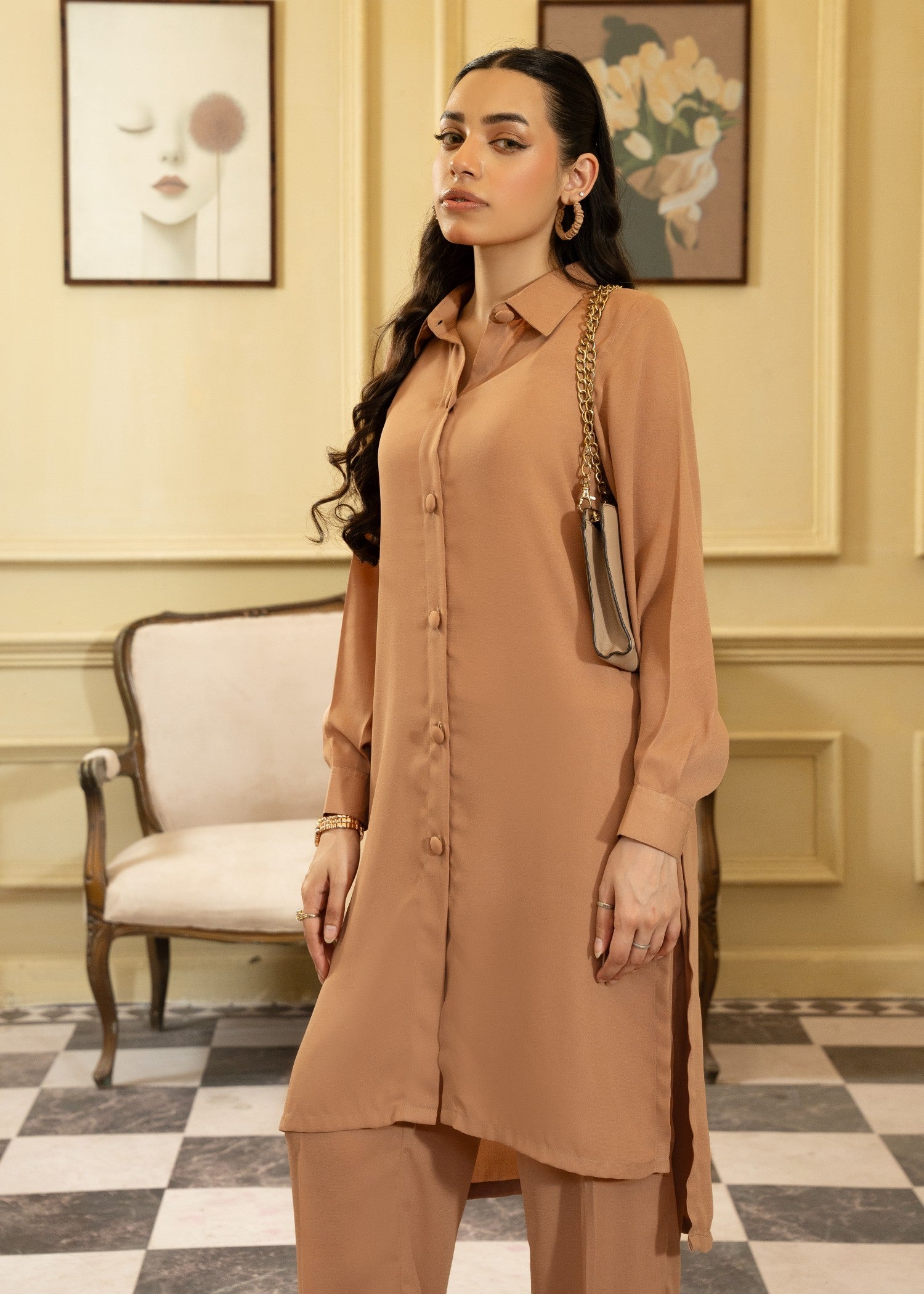 georgette Co Ord Sets in Camel brown