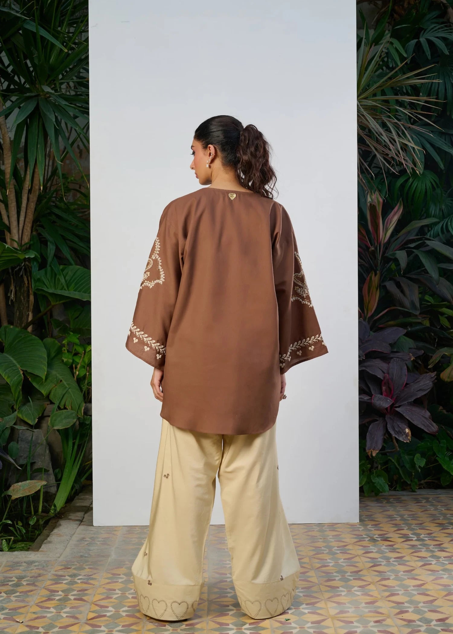 cotton Kurta Set in Brown, cream
