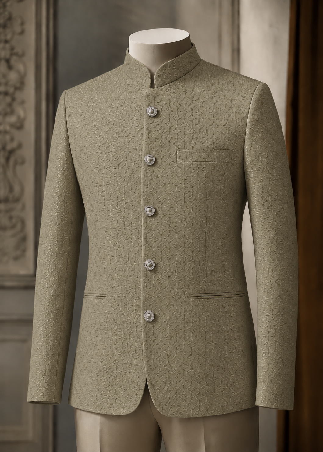 chikankari cotton Prince Coat in Pistachio green