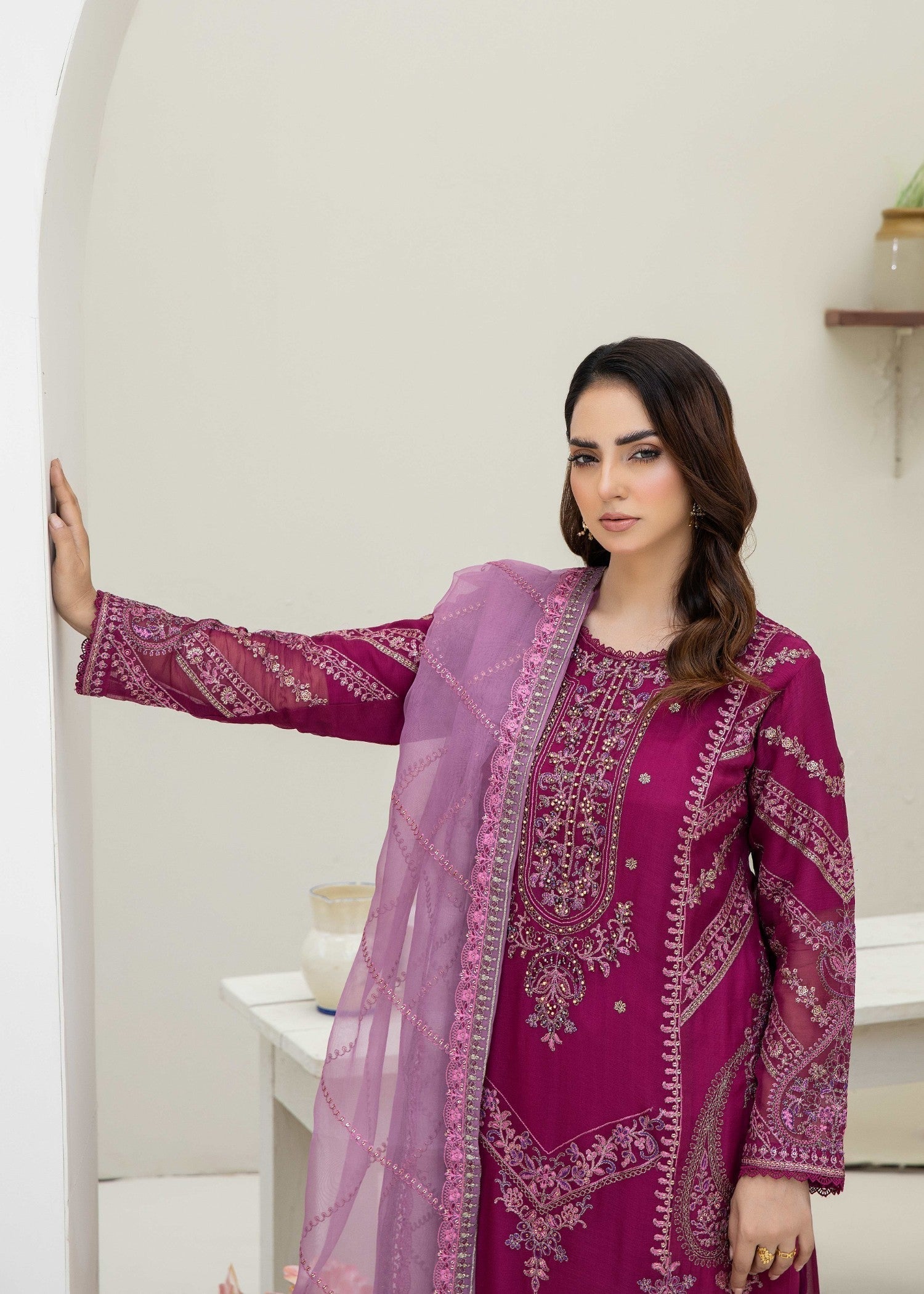 chiffon Gharara in Magenta haze