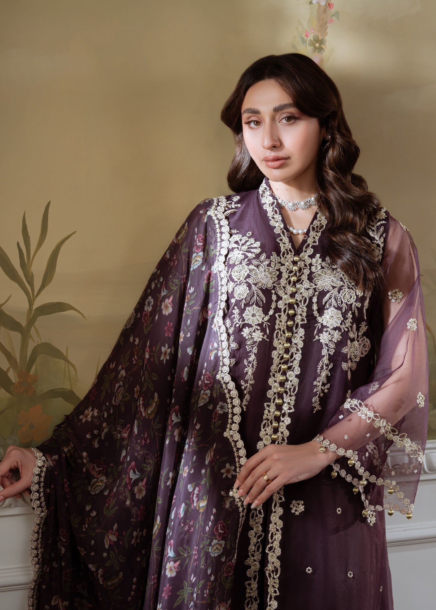 organza Unstitched in Plum