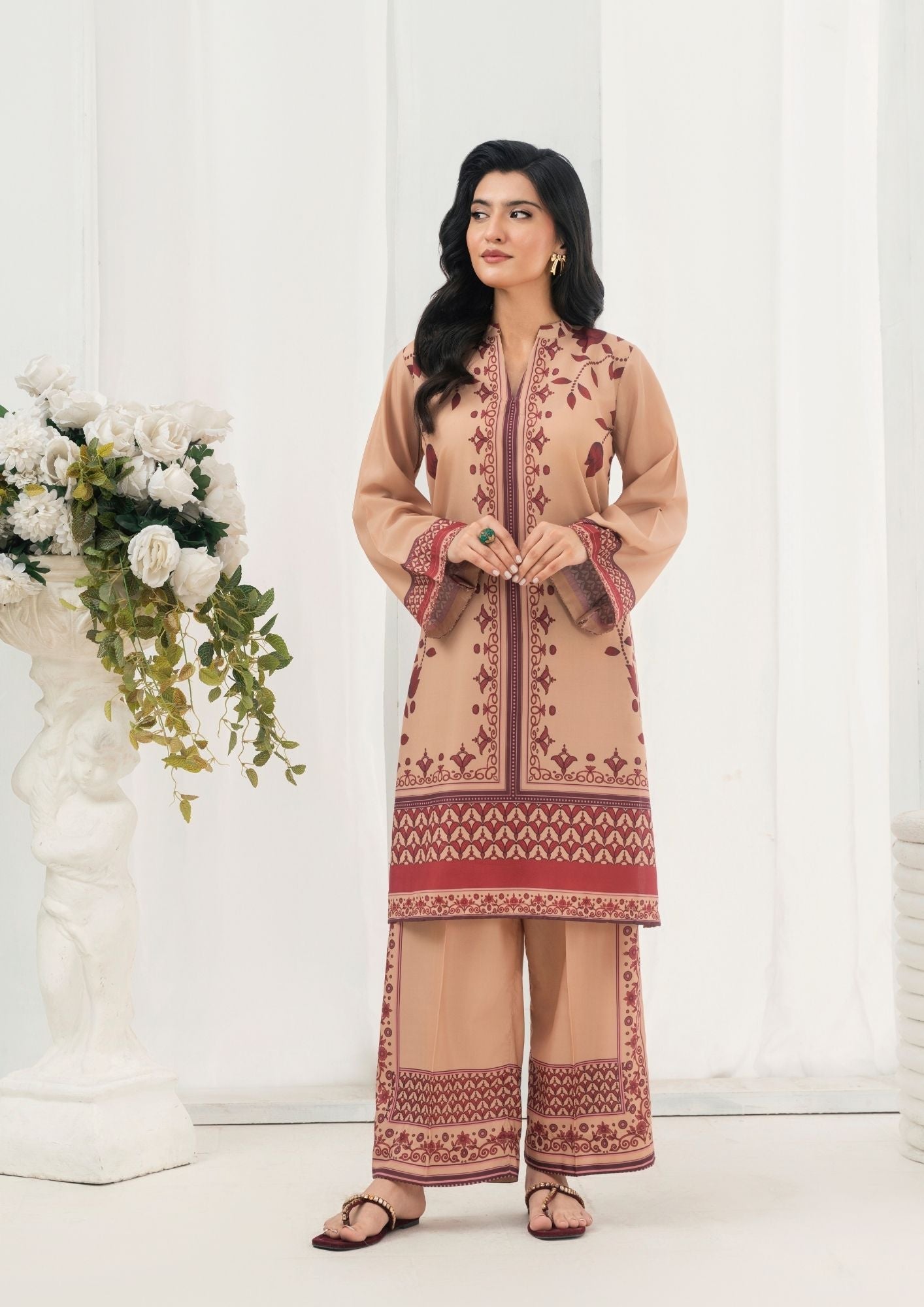 swiss cotton Kurta Set in Camel brown