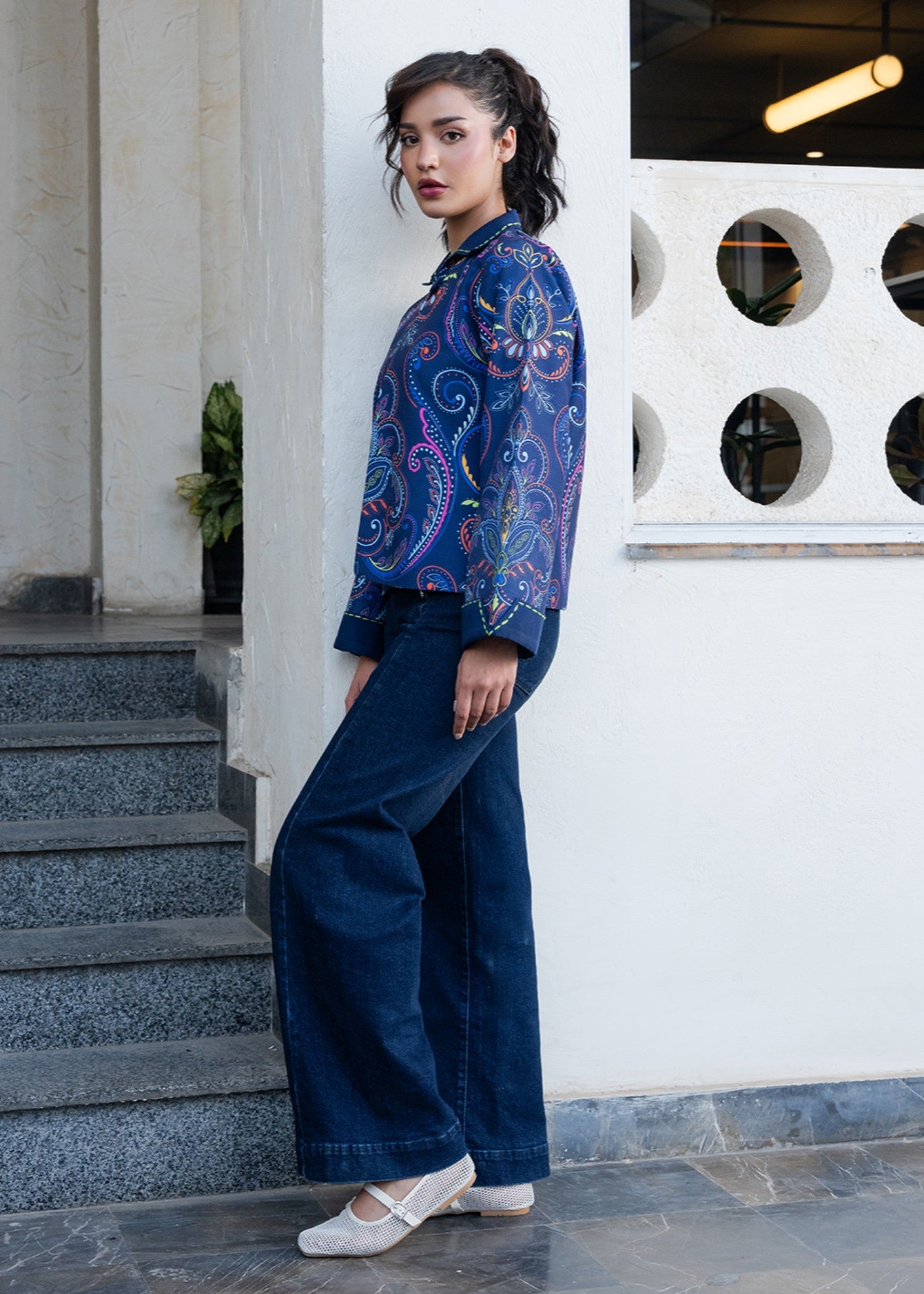 slub khaddar Jacket in Blue