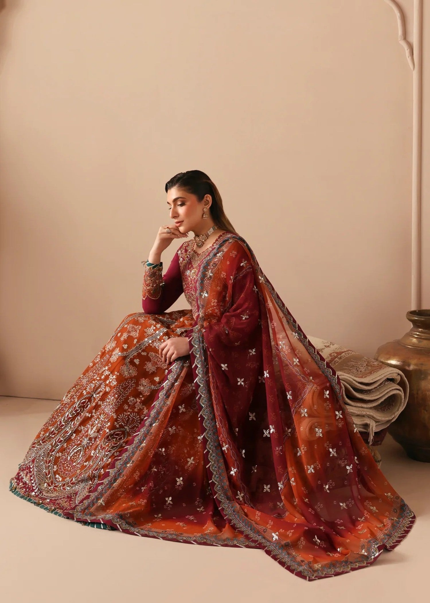 raw silk Maxi in Multi