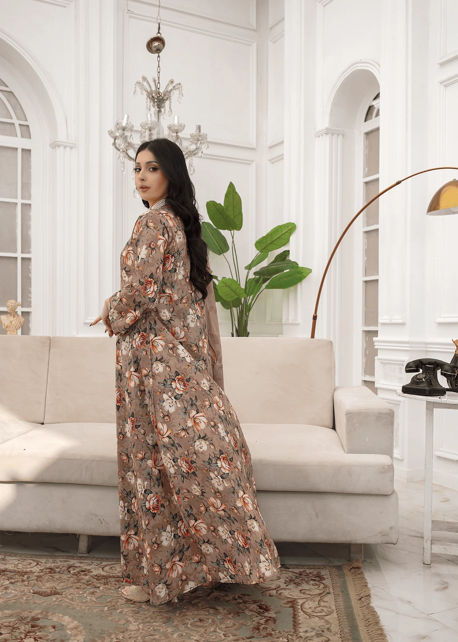 lawn Pishwas in Dark brown
