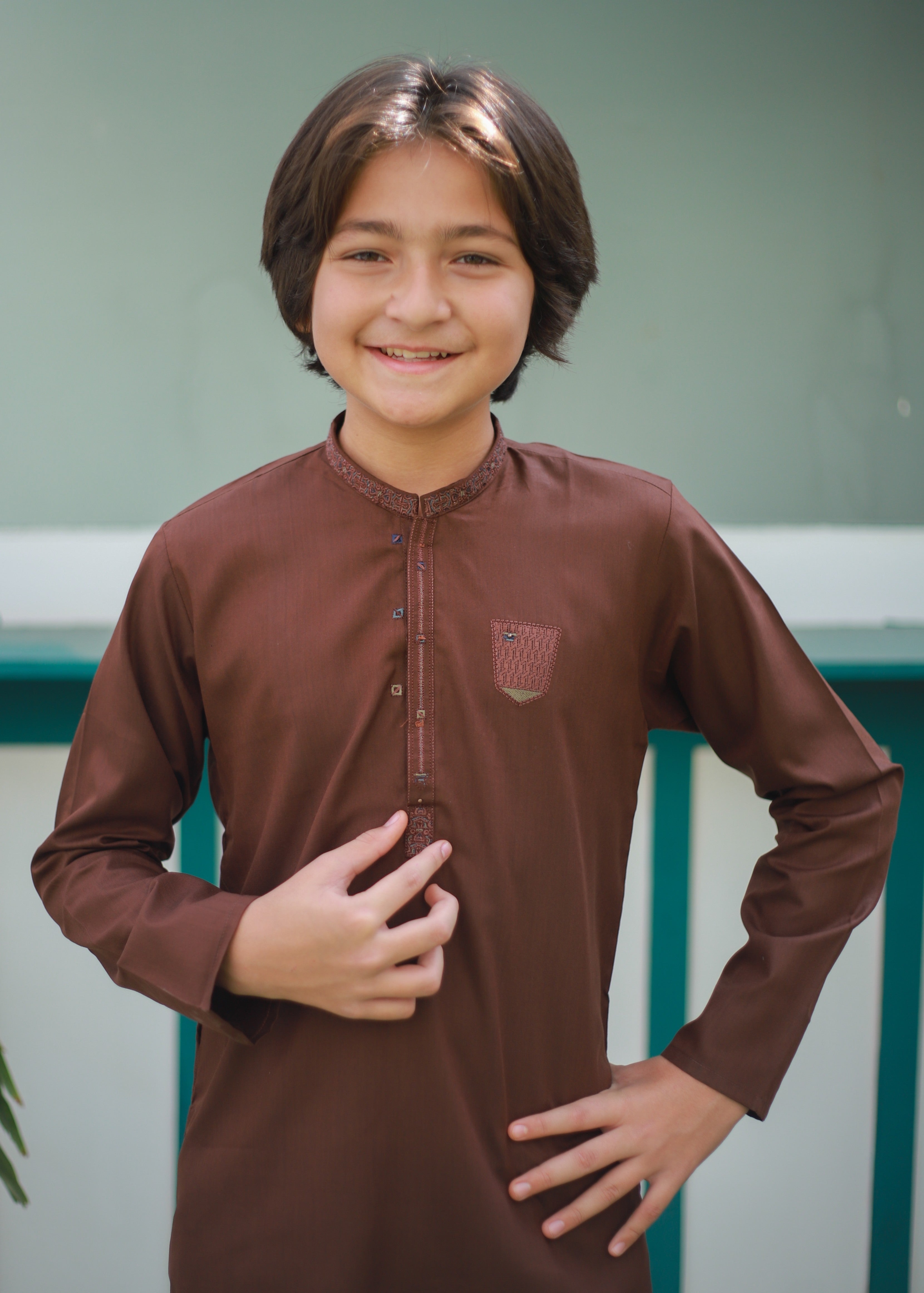cotton Kurta Set in Saddle brown